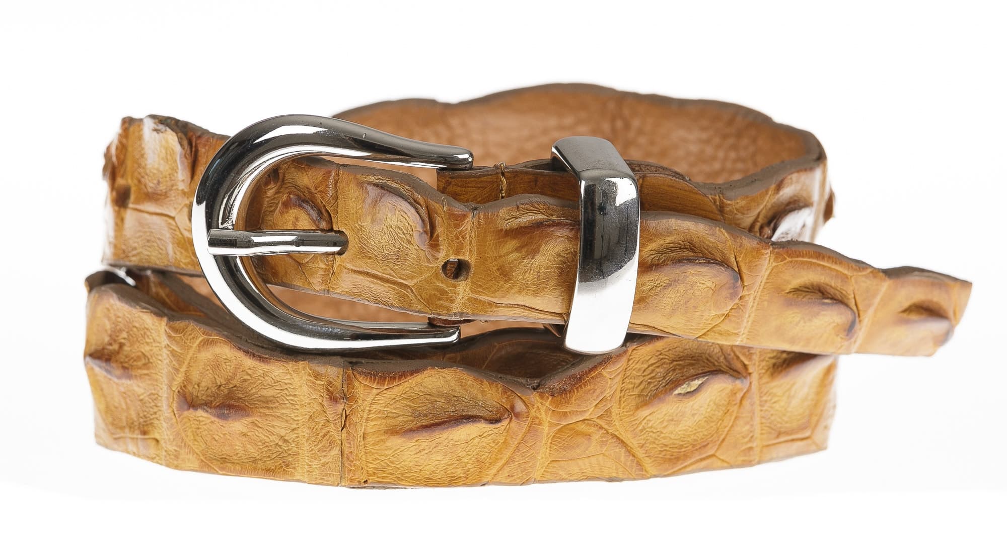 Cintura donna in vera pelle di coccodrillo DURBAN, CITES, colore MIELE, SANTINI, Made in Italy