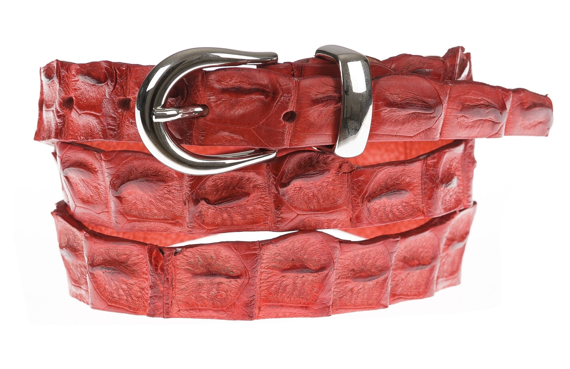 Cintura donna in vera pelle di coccodrillo DURBAN, CITES, colore ROSSO, SANTINI, Made in Italy