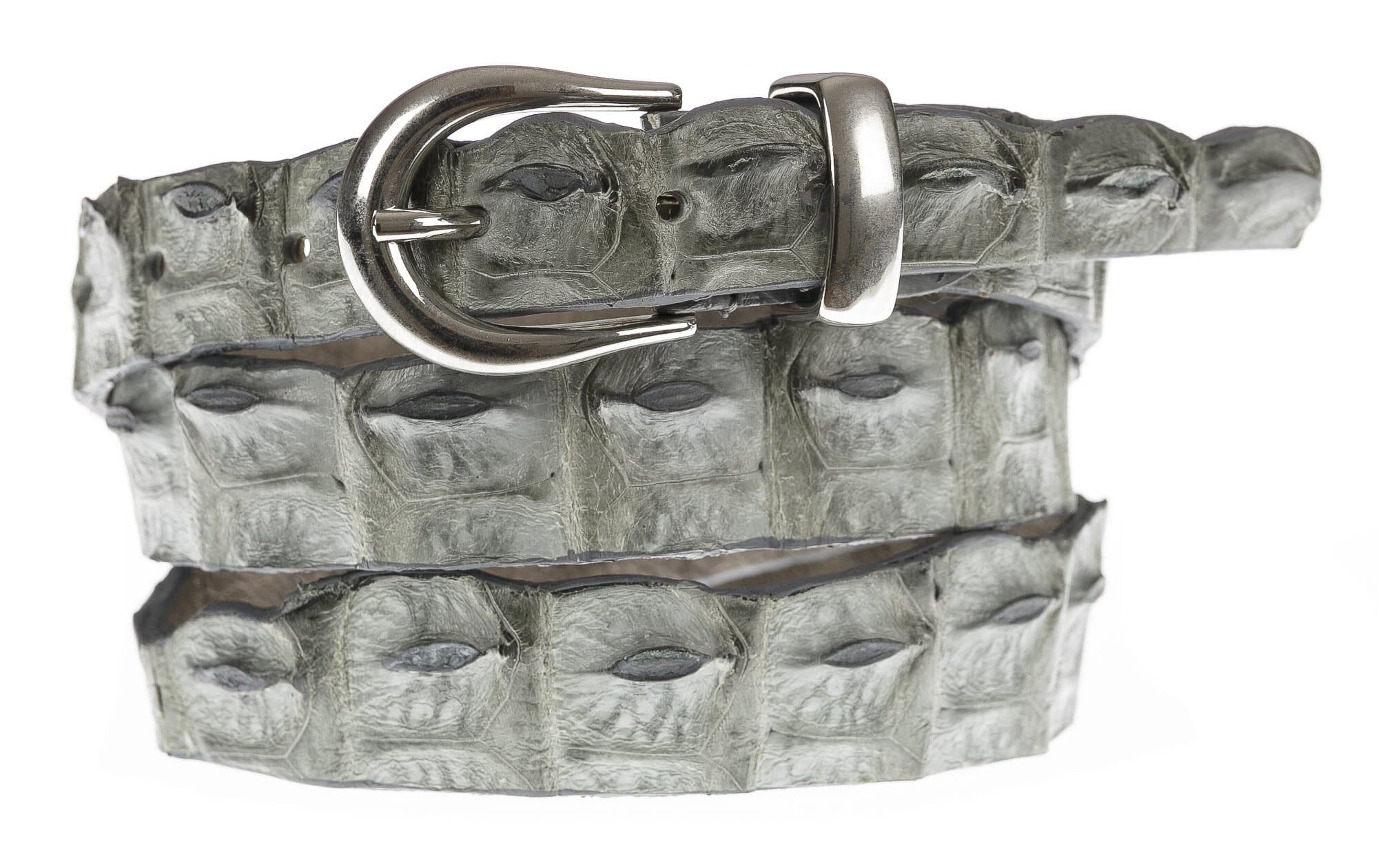Cintura donna in vera pelle di coccodrillo DURBAN, certificato CITES, colore GRIGIO, SANTINI, MADE IN ITALY