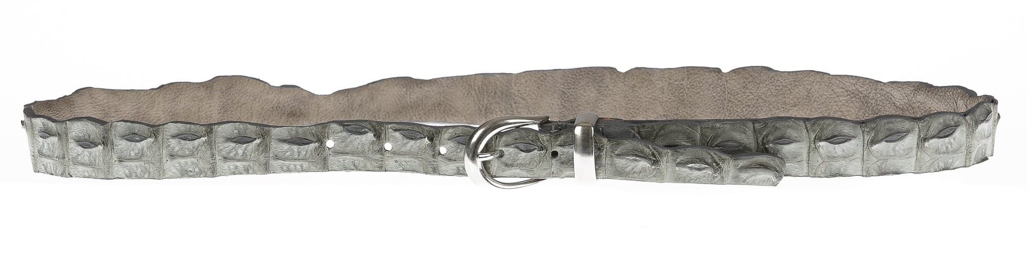Cintura donna in vera pelle di coccodrillo DURBAN, certificato CITES, colore GRIGIO, SANTINI, MADE IN ITALY