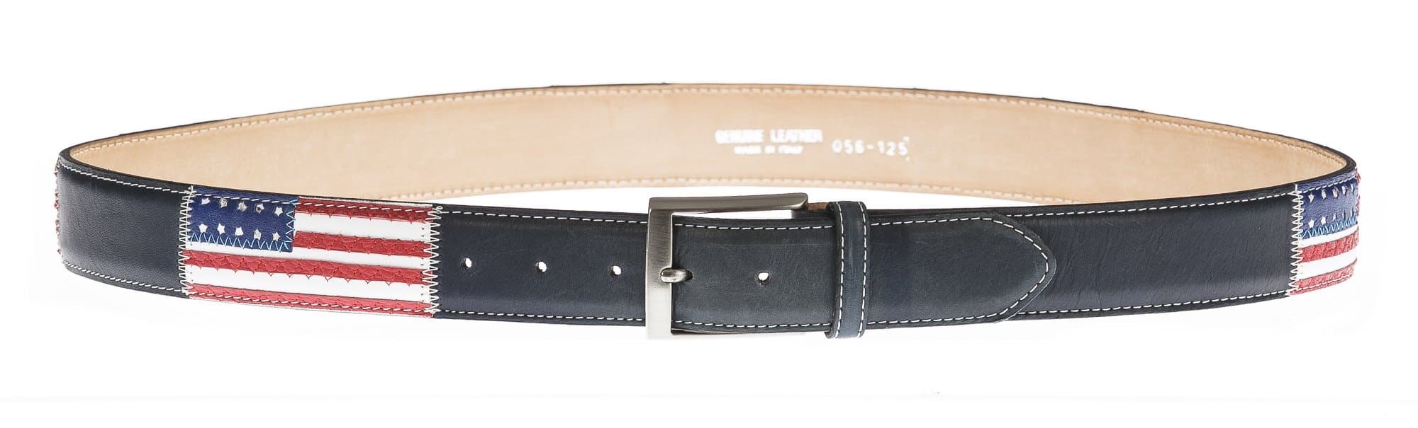 WASHINGTON: cintura uomo in cuoio, bandiere, colore: NERO/ BLU / MULTICOLOR, Made in Italy
