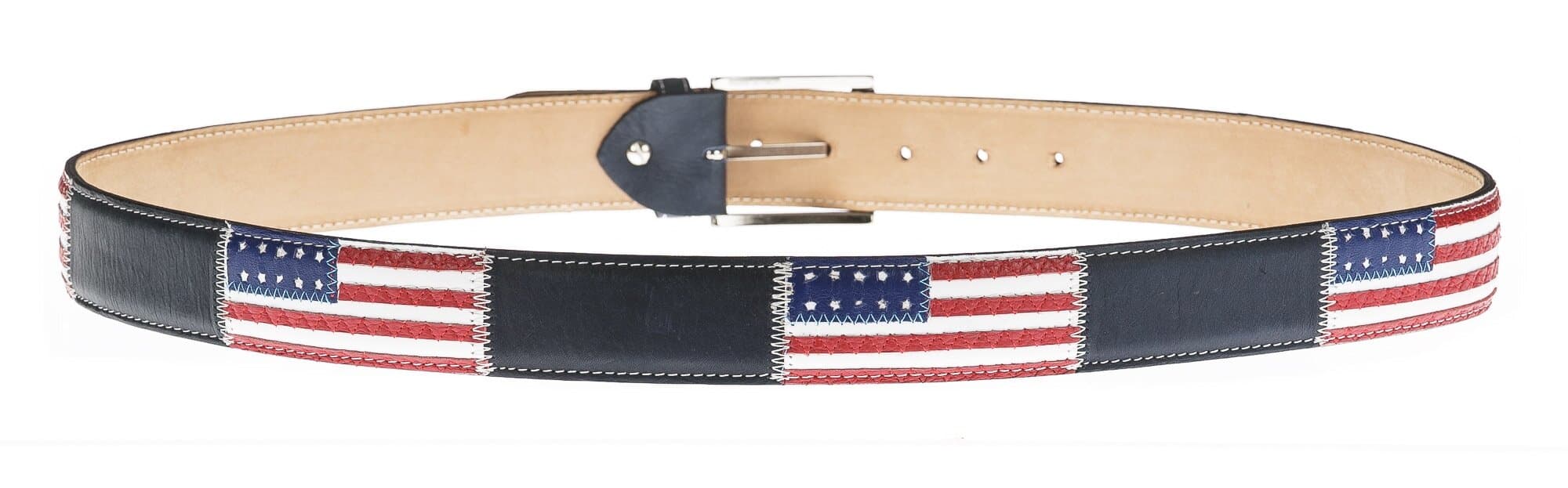 WASHINGTON: cintura uomo in cuoio, bandiere, colore: NERO/ BLU / MULTICOLOR, Made in Italy