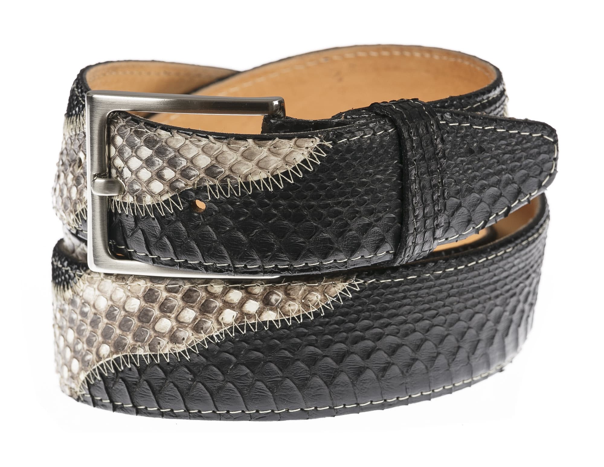 LAGOS: cintura uomo in pitone, certificato CITES, colore: BEIGE / NERO, Made in Italy