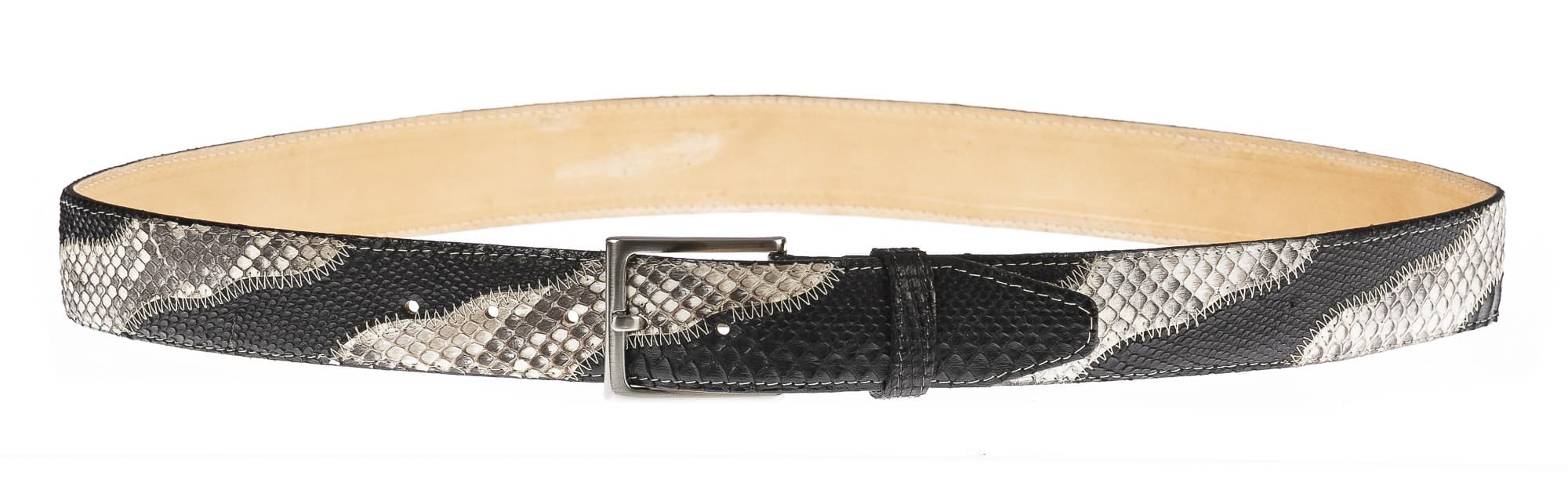 LAGOS: cintura uomo in pitone, certificato CITES, colore: BEIGE / NERO, Made in Italy
