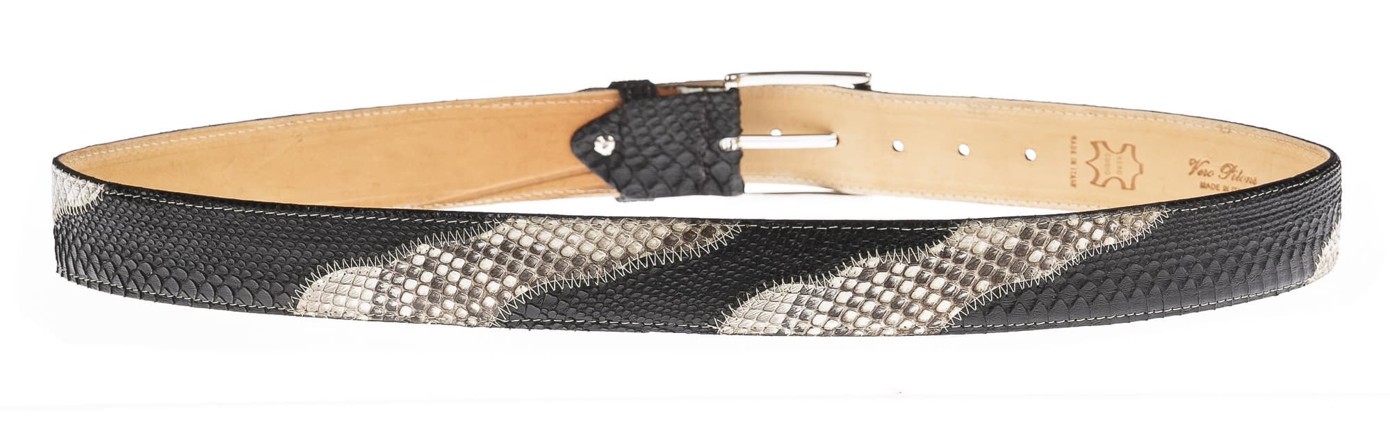LAGOS: cintura uomo in pitone, certificato CITES, colore: BEIGE / NERO, Made in Italy