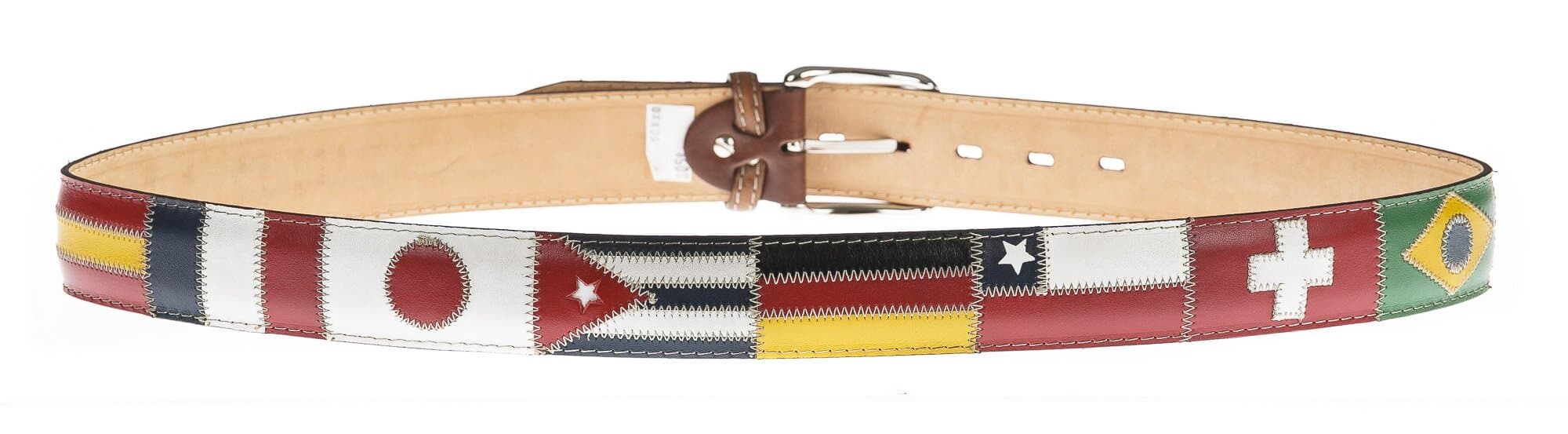 Cintura uomo in vera pelle BRISIGHELLA, colore MARRONE, fantasia con bandiere nazioni, SANTINI, MADE IN ITALY