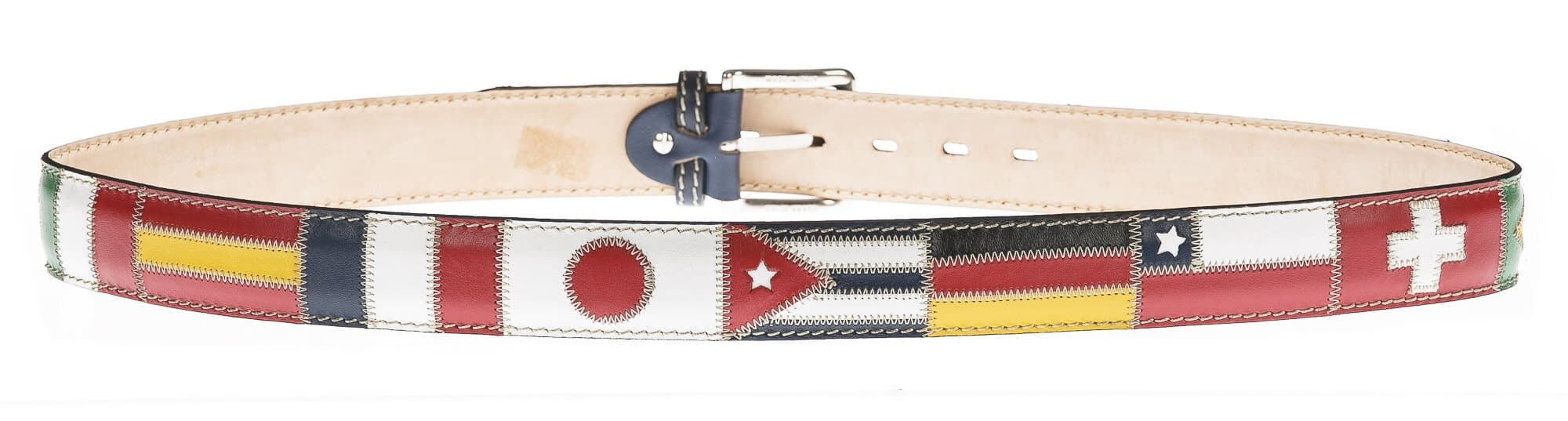 Cintura uomo in vera pelle BRISIGHELLA, colore BLU, fantasia con bandiere nazioni, SANTINI, MADE IN ITALY