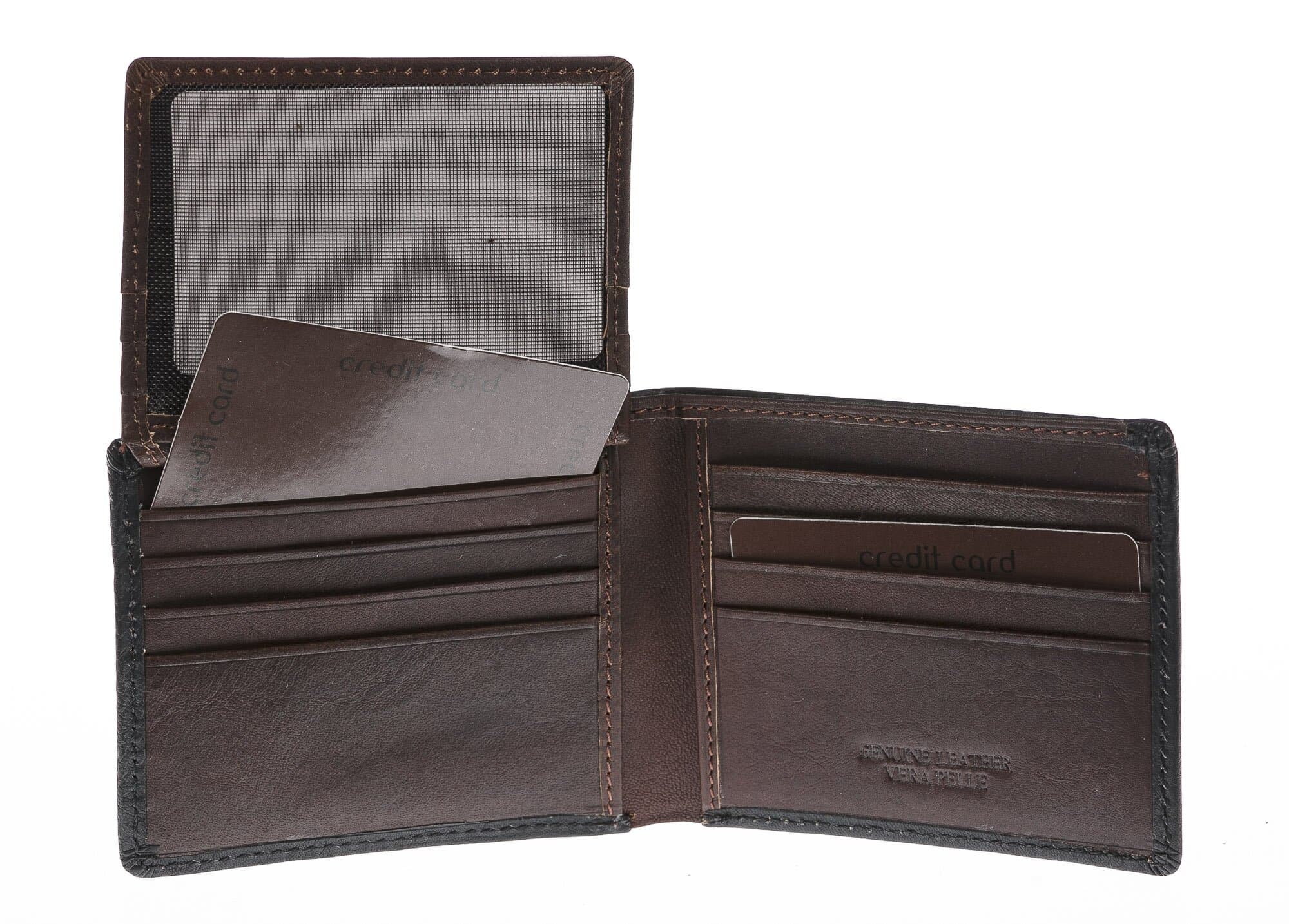 Portafoglio da uomo in vera pelle CAMBOGIA, colore NERO/TESTA MORO, CHIAROSCURO, MADE IN ITALY