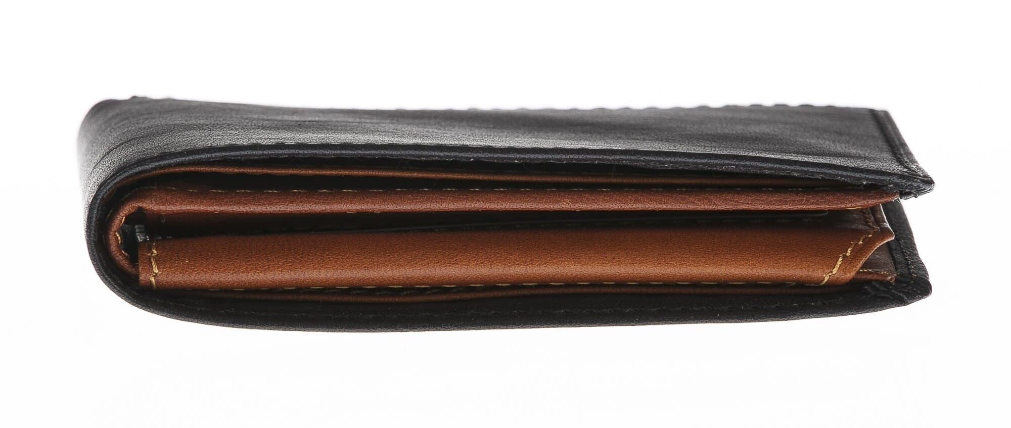 Portafoglio da uomo in vera pelle INDIA, colore NERO/MIELE, CHIAROSCURO, MADE IN ITALY 