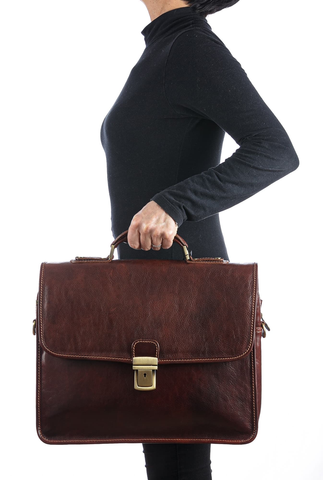 Borsa ufficio da uomo in vera pelle ANTONIO, colore TESTA DI MORO, ARIANNA DINI, MADE IN ITALY