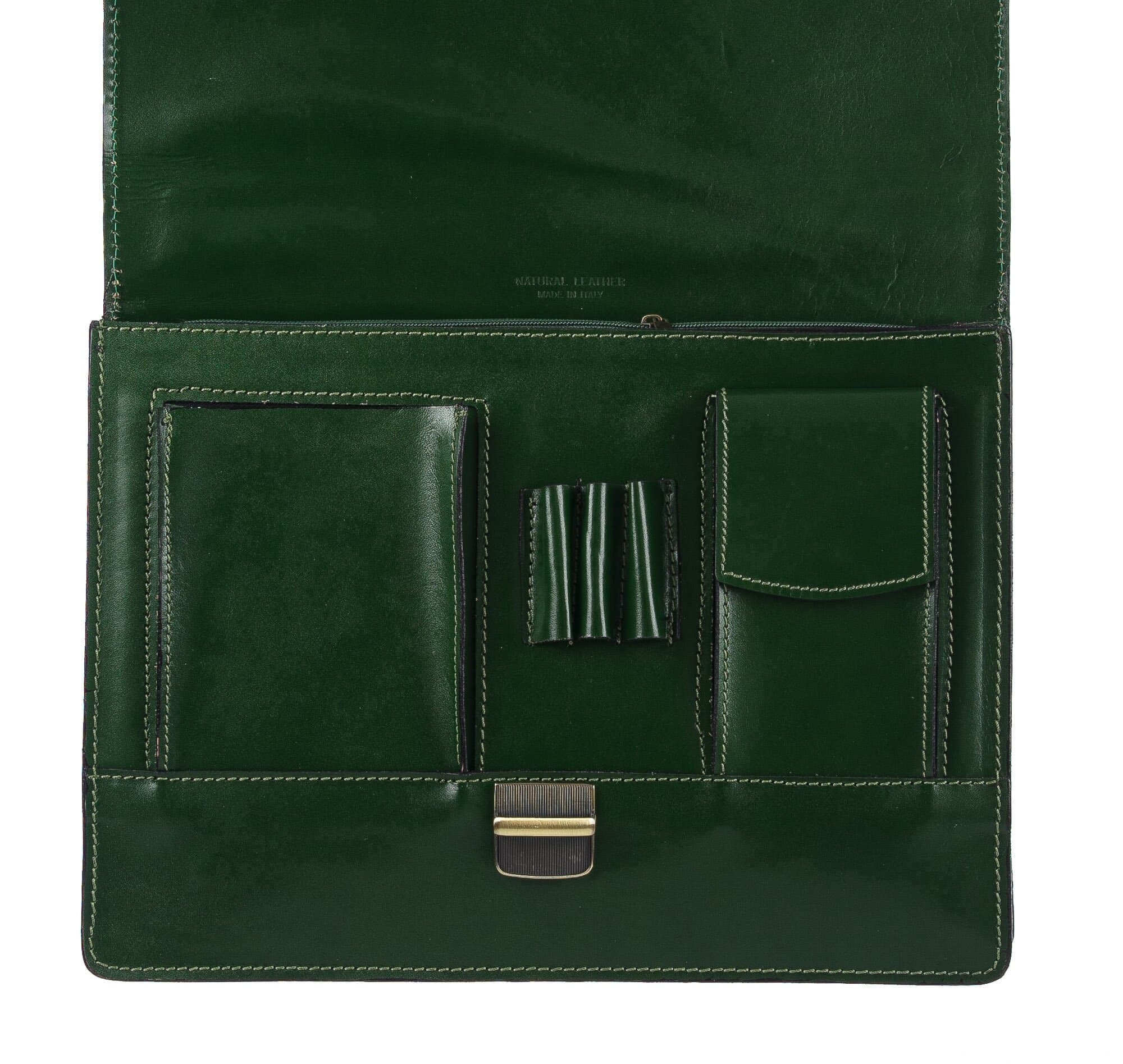 Borsa ufficio da uomo in vera pelle GABRIELE, colore VERDE, CHIAROSCURO, MADE IN ITALY