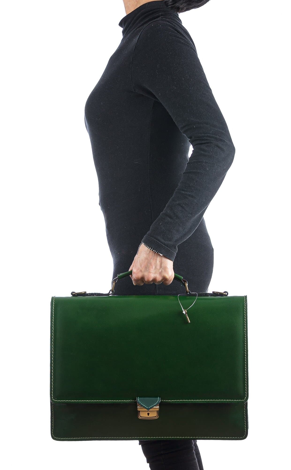 Borsa ufficio da uomo in vera pelle GABRIELE, colore VERDE, CHIAROSCURO, MADE IN ITALY