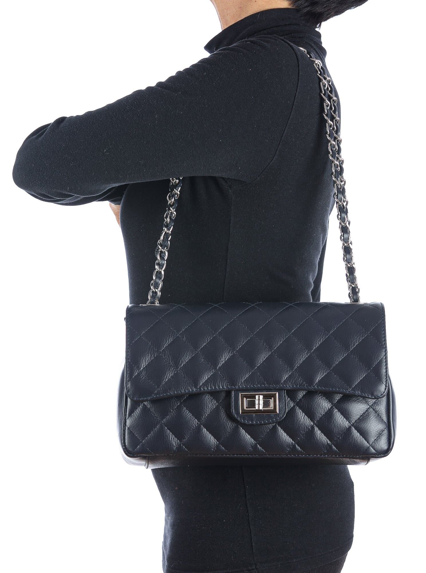 CHARLOTTE MEDIUM : borsa donna in pelle morbida, colore : BLU SCURO, Made in Italy