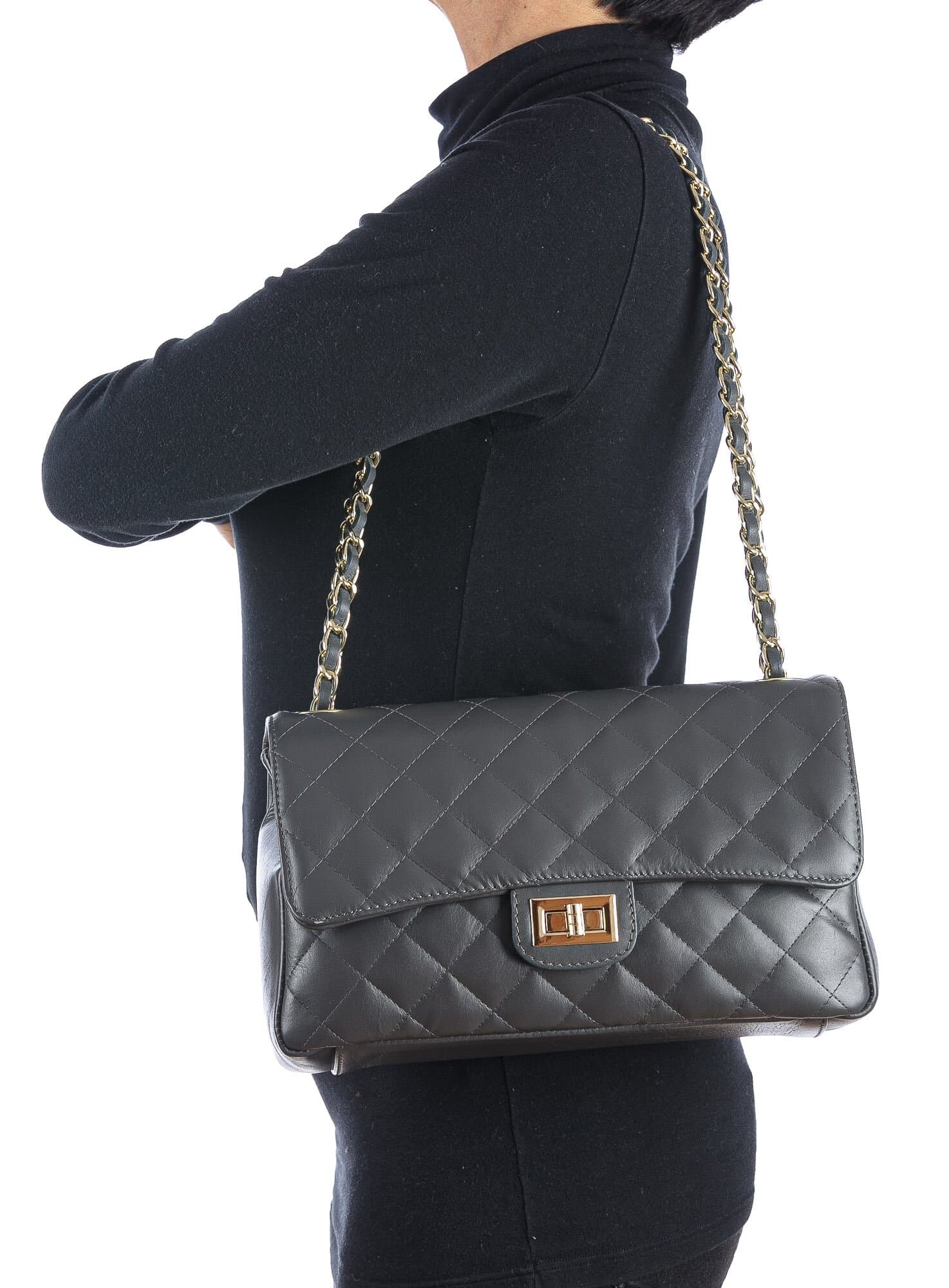 CHARLOTTE MEDIUM : borsa donna in pelle morbida, colore : GRIGIO, Made in Italy