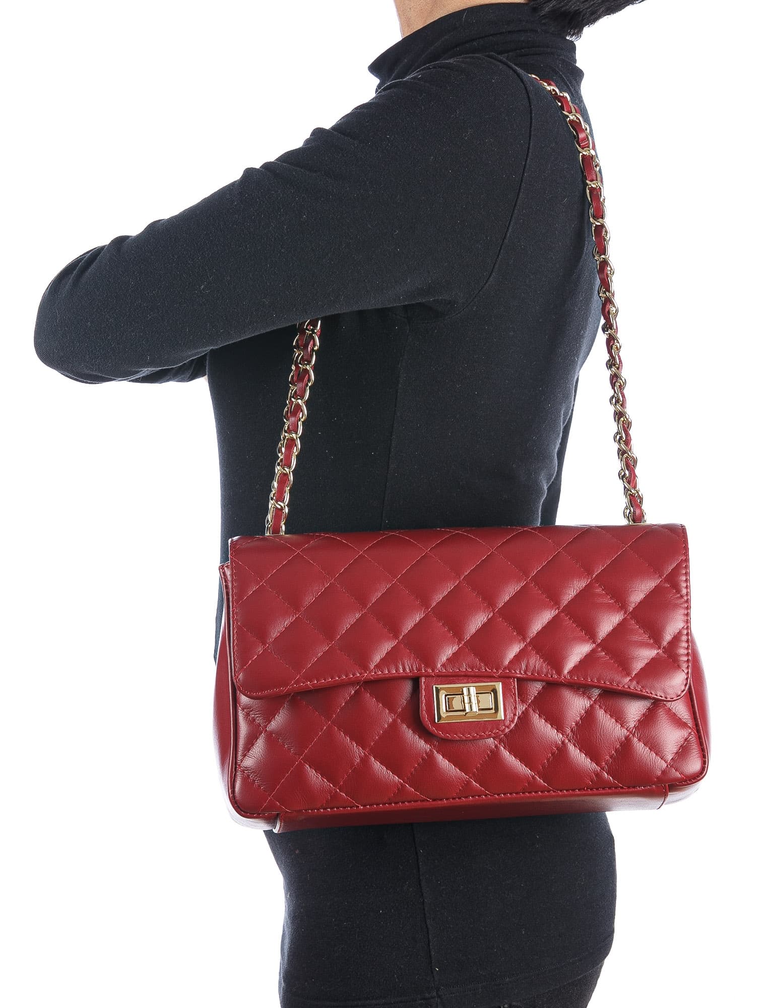 CHARLOTTE MEDIUM : borsa donna in pelle morbida, colore : ROSSO, Made in Italy