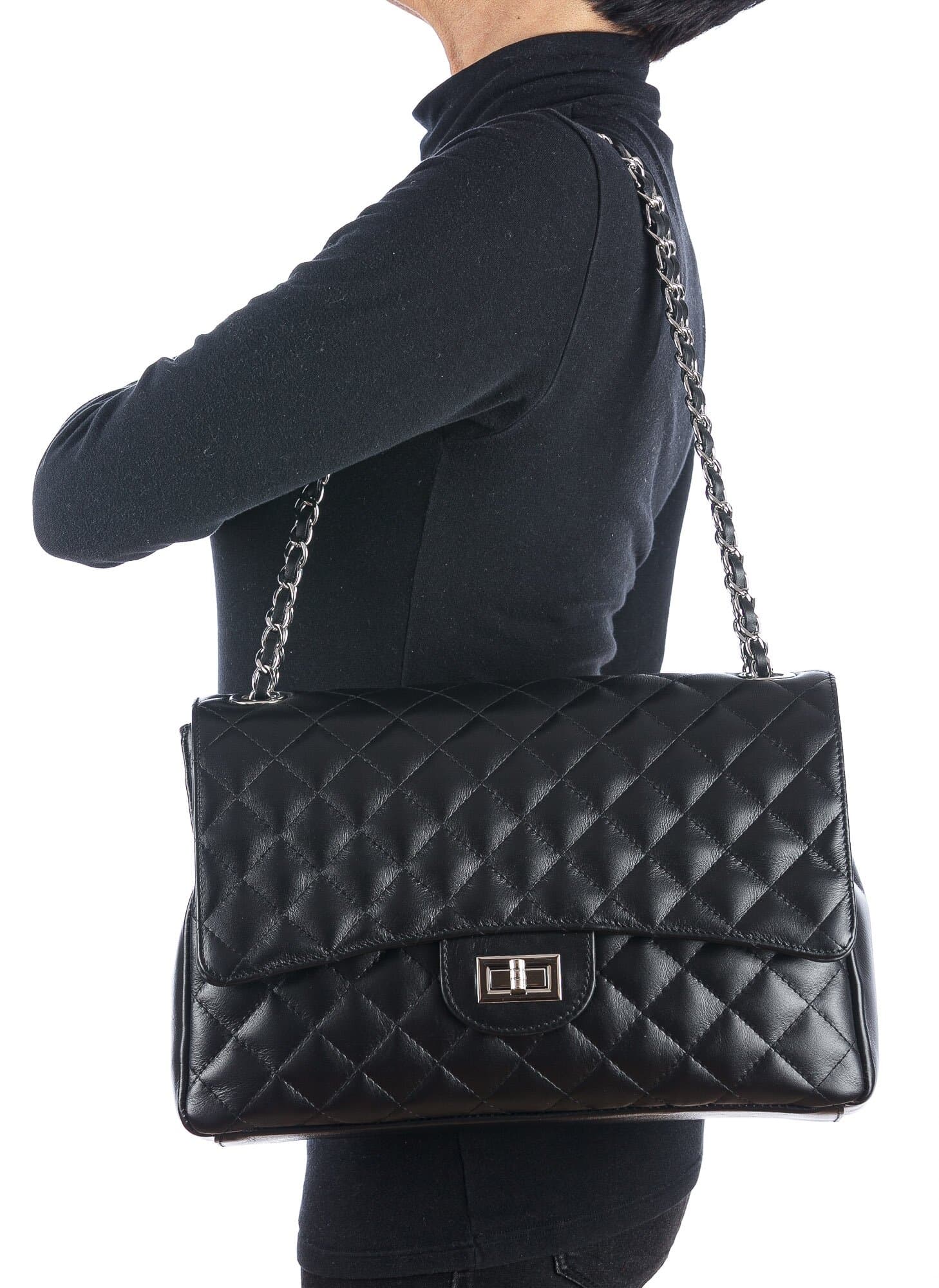 CHARLOTTE MEDIUM : borsa donna in pelle morbida, colore : NERO, Made in Italy