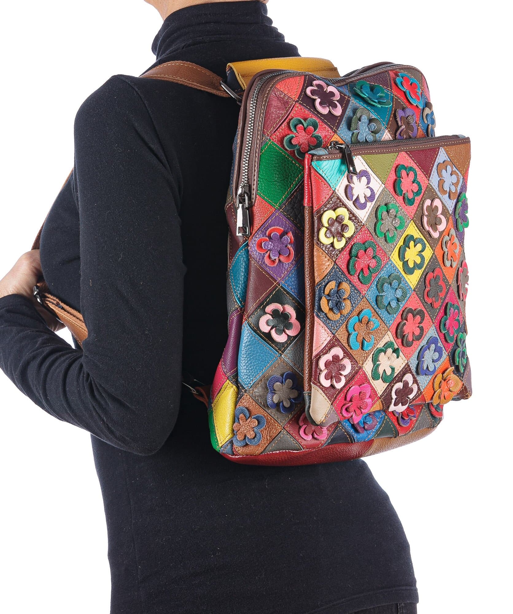 Borsa zaino donna in vera pelle MONTE GEMELLI, MULTICOLORE, ARIANNA DINI, MADE IN ITALY