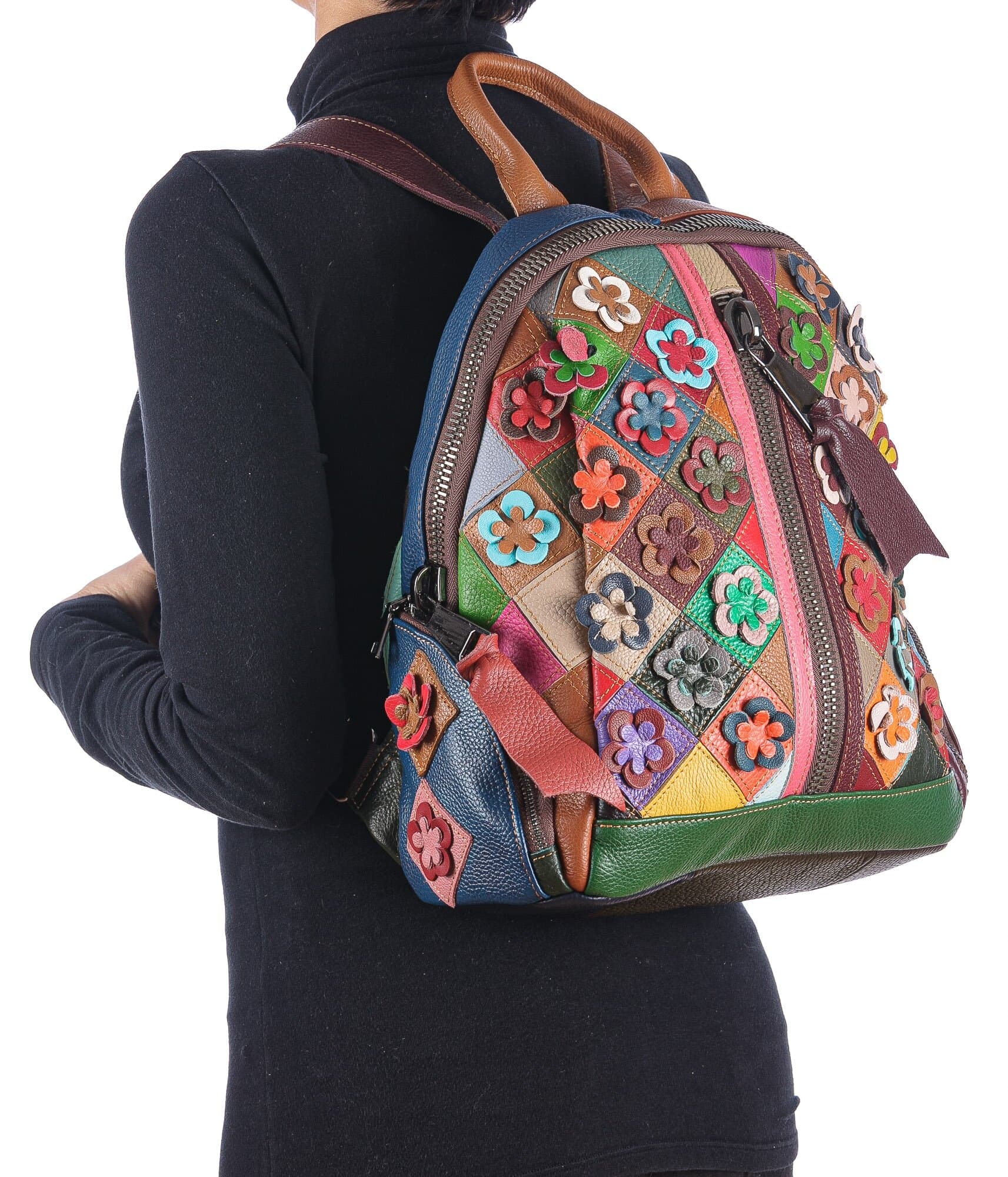 Borsa zaino donna in vera pelle MONTE PENNA, MULTICOLORE, ARIANNA DINI, MADE IN ITALY