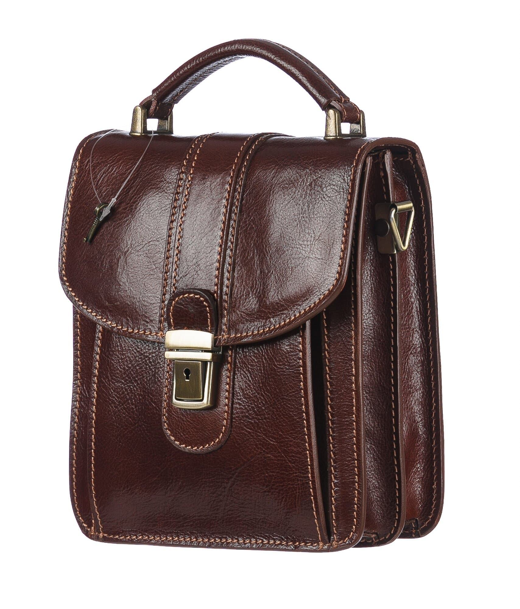 Tracolla uomo in vera pelle ARTURO, colore MARRONE, CHIAROSCURO, MADE IN ITALY