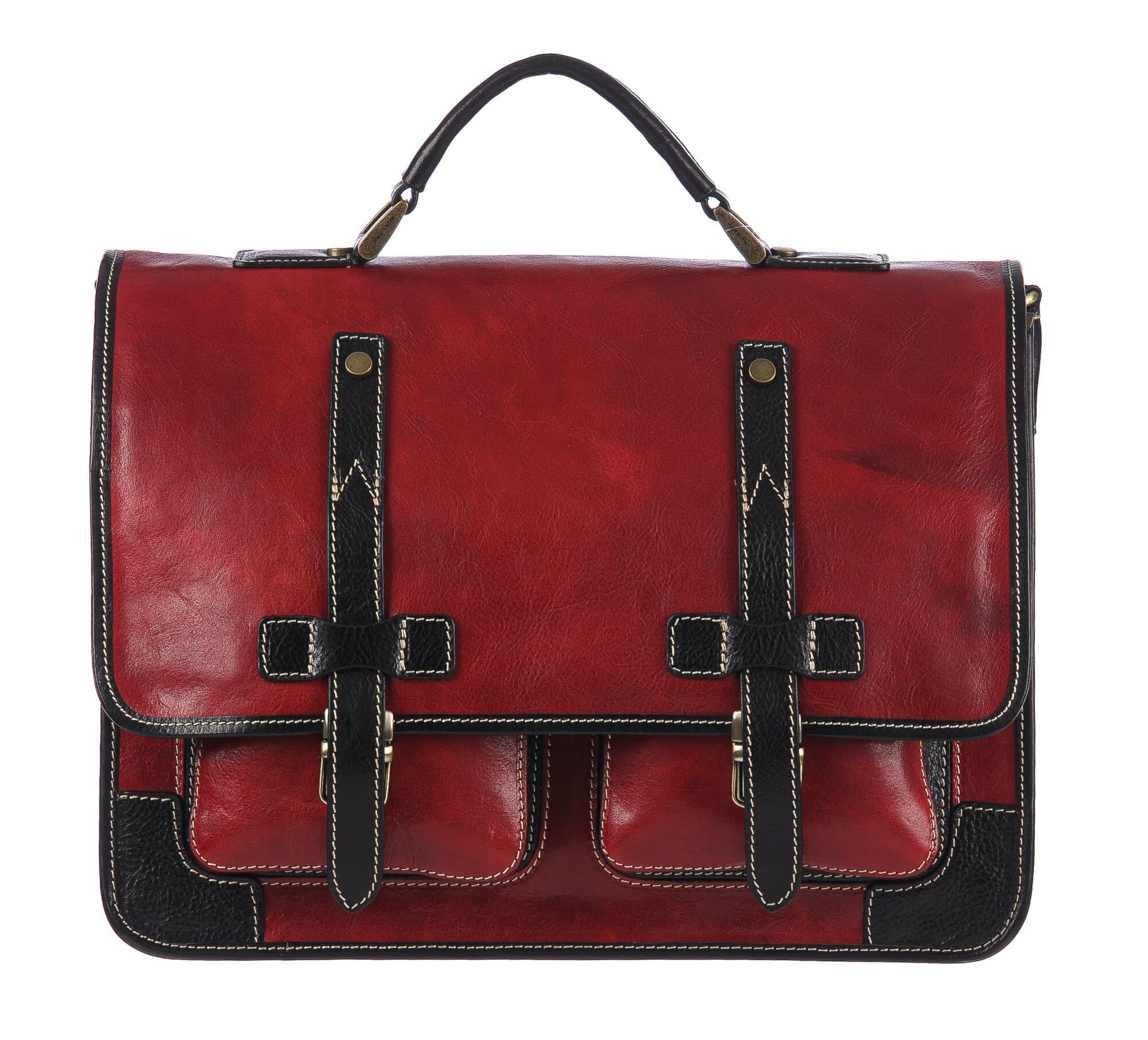ERNESTO: cartella /borsa, zaino ufficio uomo, in cuoio, colore: ROSSO/NERO, Made in Italy