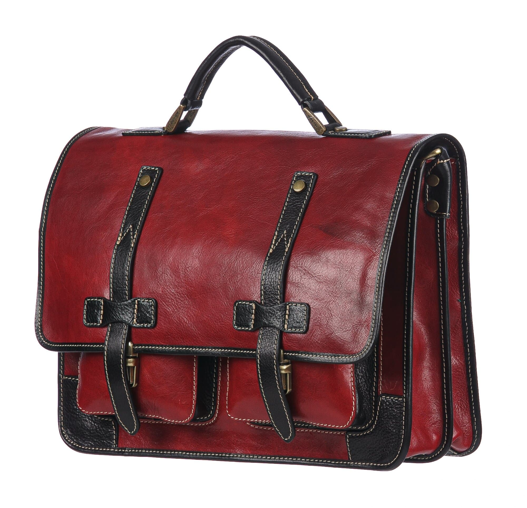 ERNESTO: cartella /borsa, zaino ufficio uomo, in cuoio, colore: ROSSO/NERO, Made in Italy