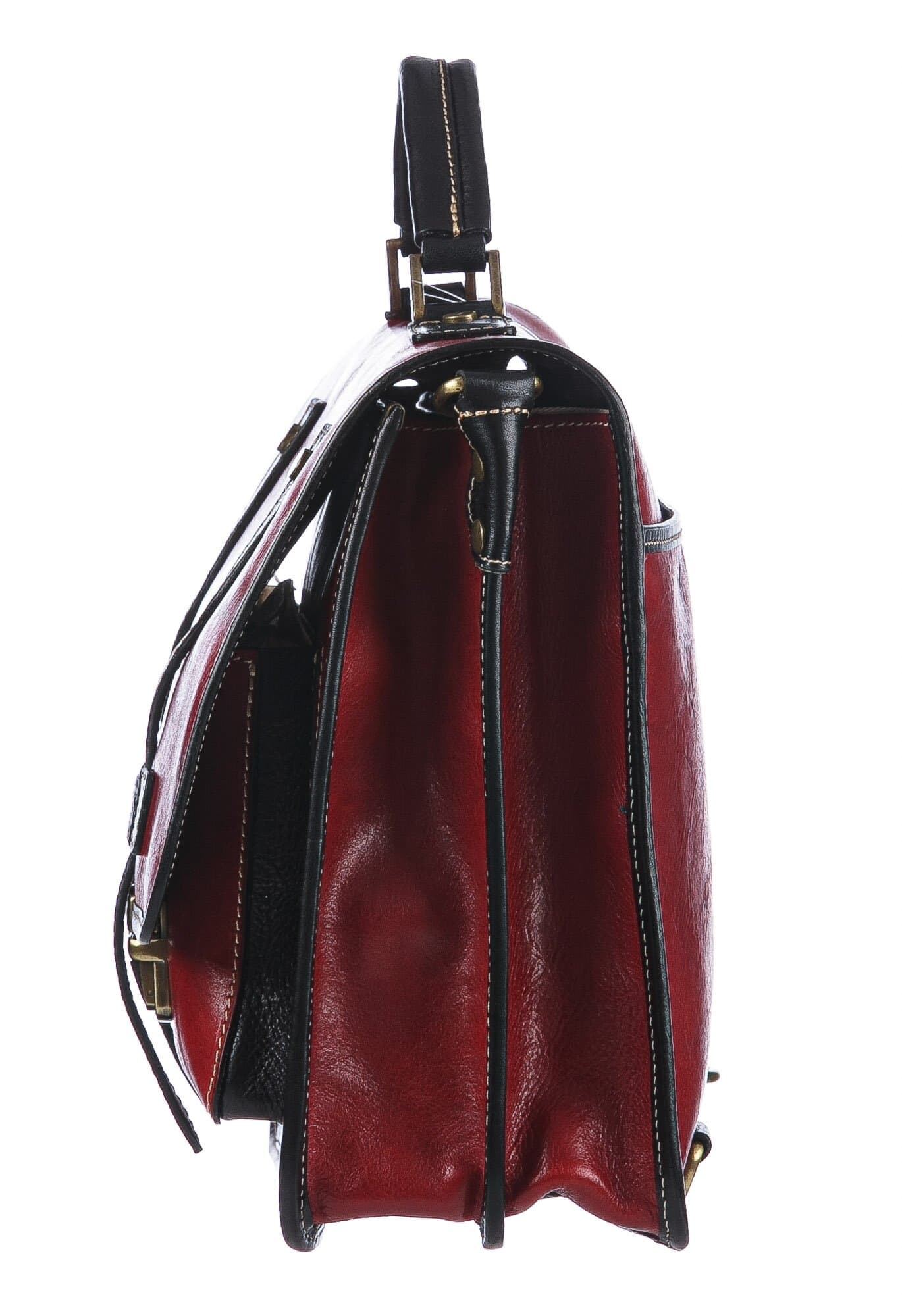 ERNESTO: cartella /borsa, zaino ufficio uomo, in cuoio, colore: ROSSO/NERO, Made in Italy