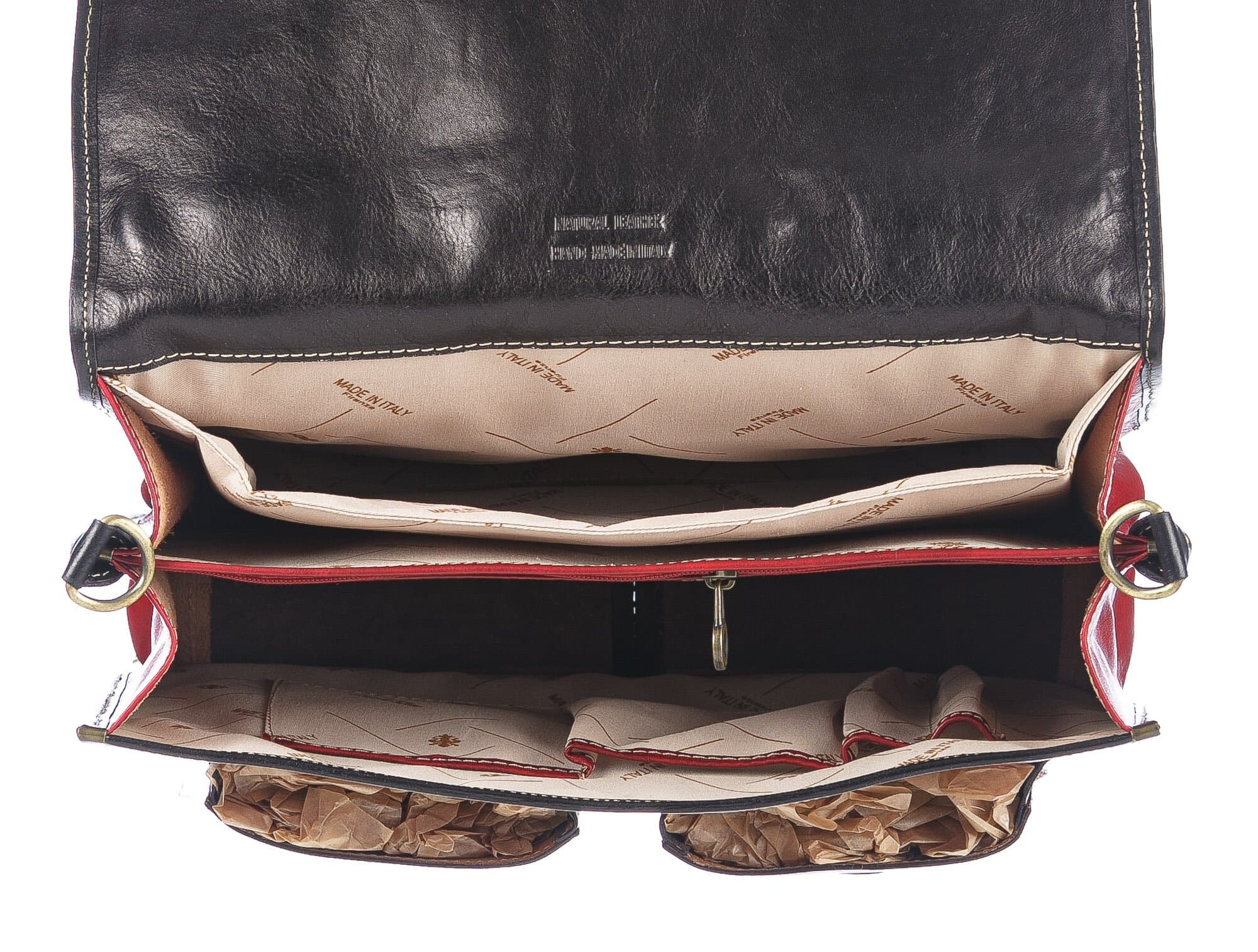 ERNESTO: cartella /borsa, zaino ufficio uomo, in cuoio, colore: ROSSO/NERO, Made in Italy