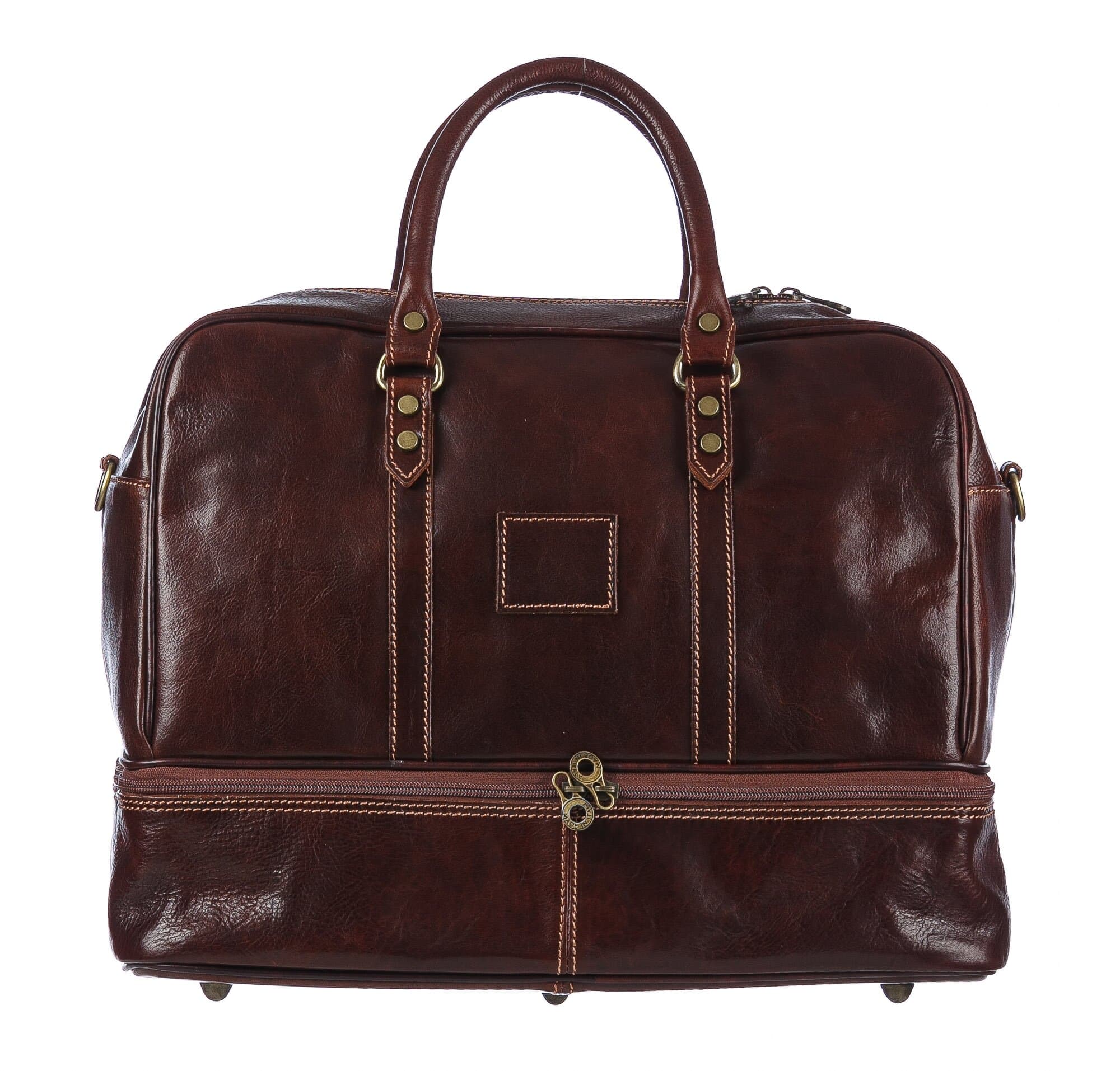 OMODEO : borsa da viaggio in cuoio, colore : TESTA MORO, Made in Italy