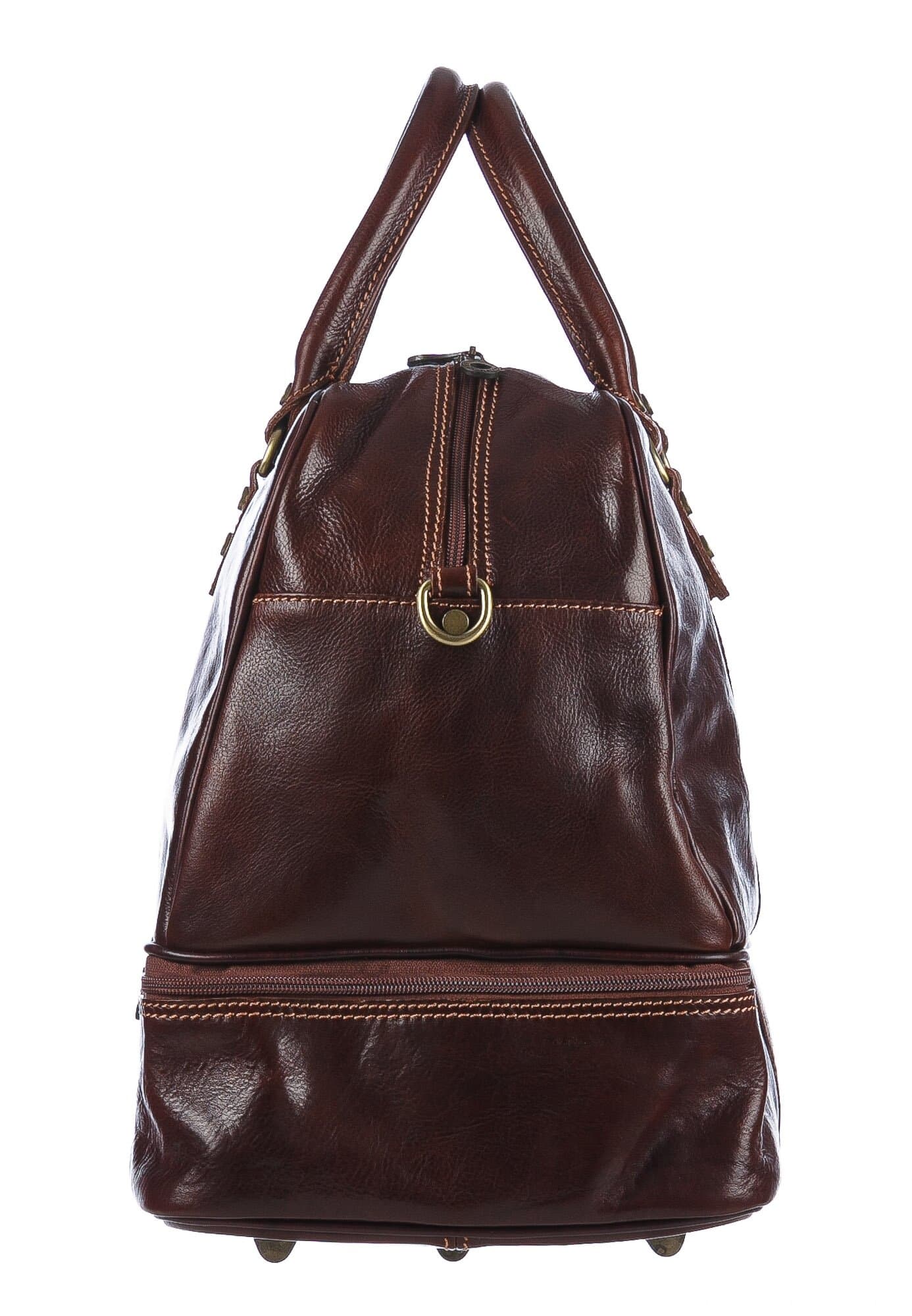 OMODEO : borsa da viaggio in cuoio, colore : TESTA MORO, Made in Italy