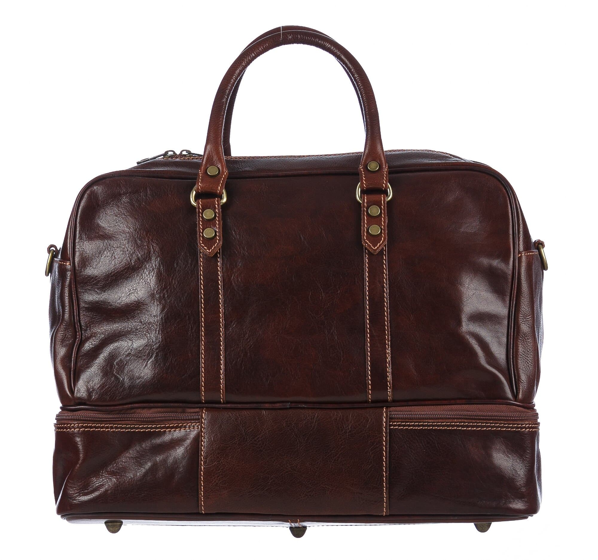 OMODEO : borsa da viaggio in cuoio, colore : TESTA MORO, Made in Italy