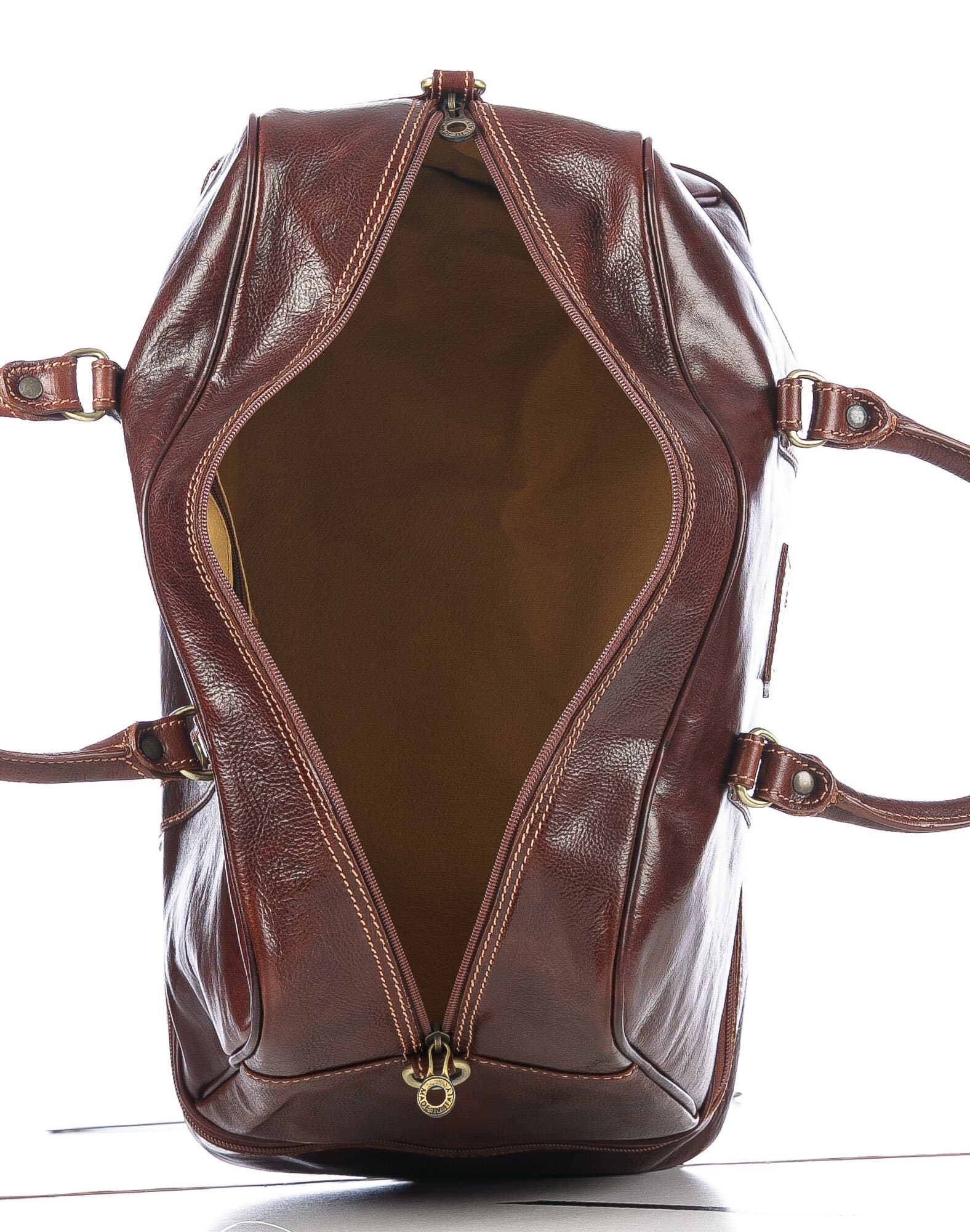 OMODEO : borsa da viaggio in cuoio, colore : TESTA MORO, Made in Italy