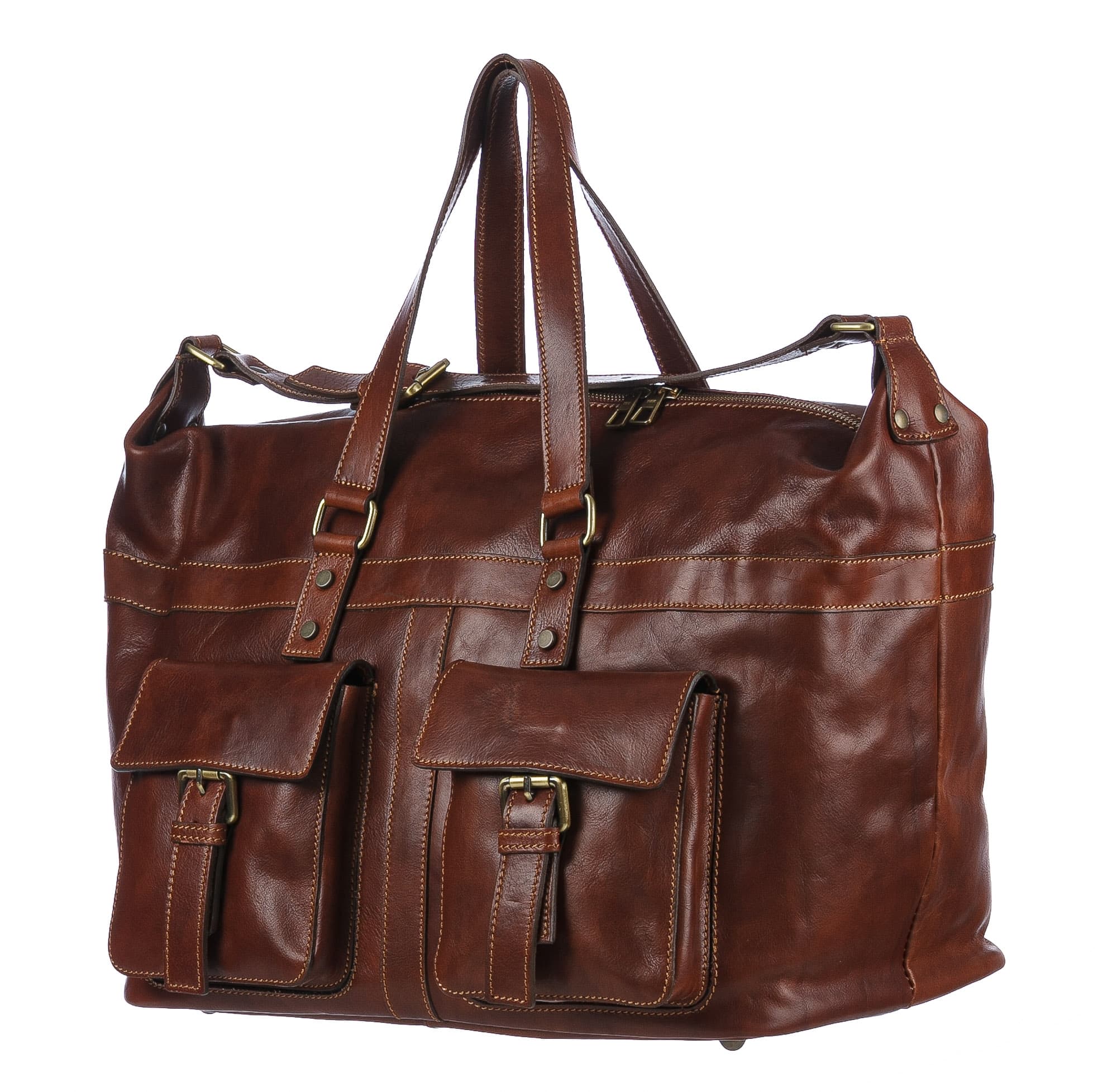 Borsone da viaggio in vera pelle NINFA, colore MARRONE, CHIAROSCURO, MADE IN ITALY