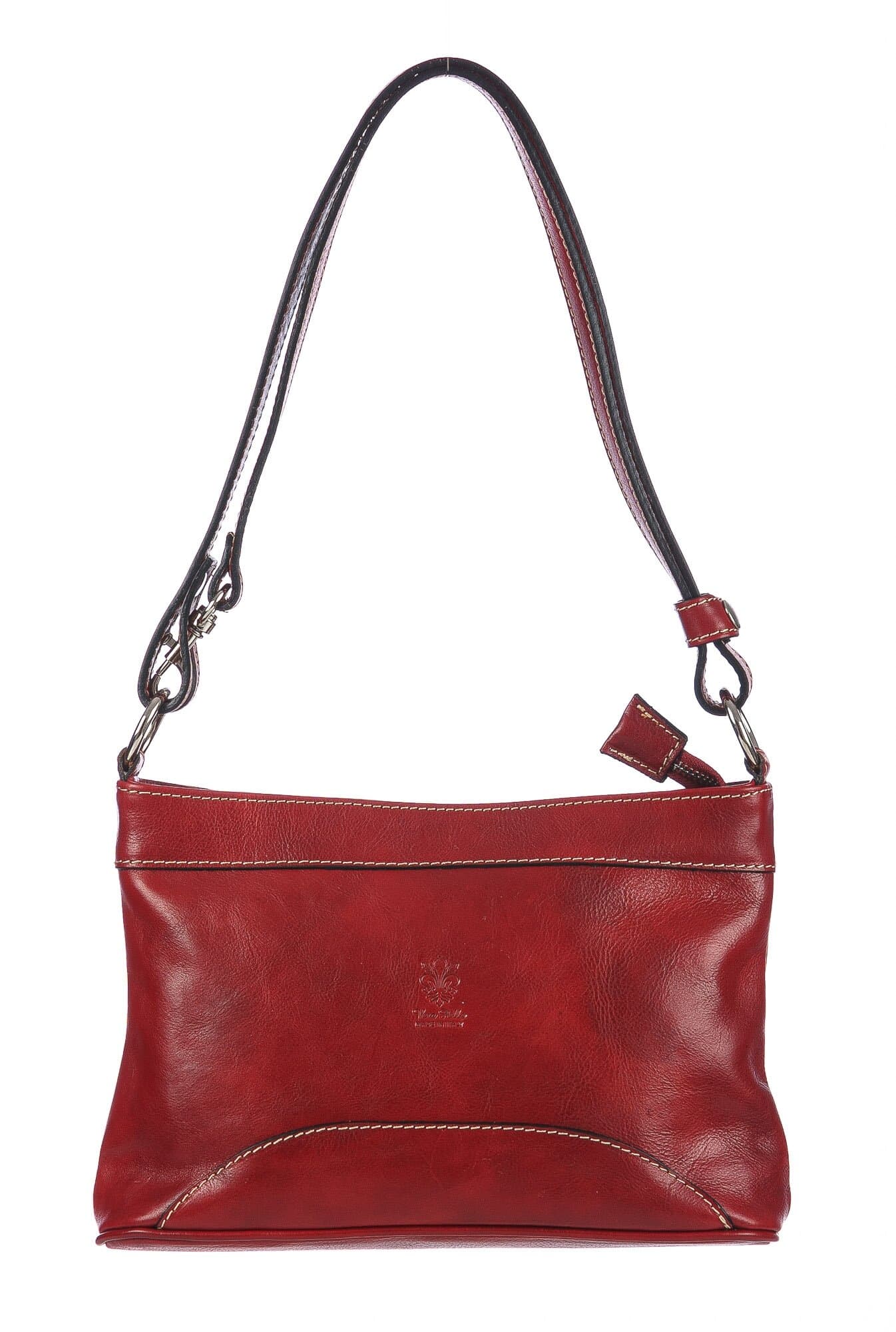 Borsa a spalla da donna in vera pelle GEMMA, colore ROSSO, CHIAROSCURO, MADE IN ITALY 