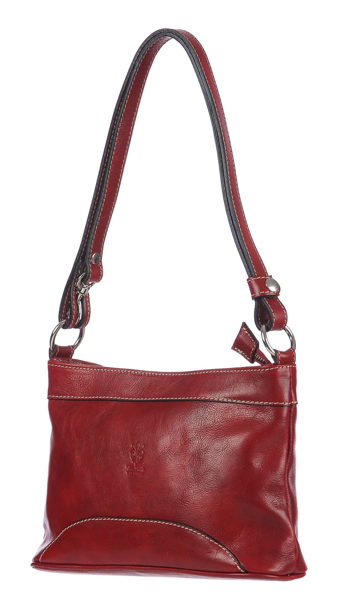 Borsa a spalla da donna in vera pelle GEMMA, colore ROSSO, CHIAROSCURO, MADE IN ITALY 