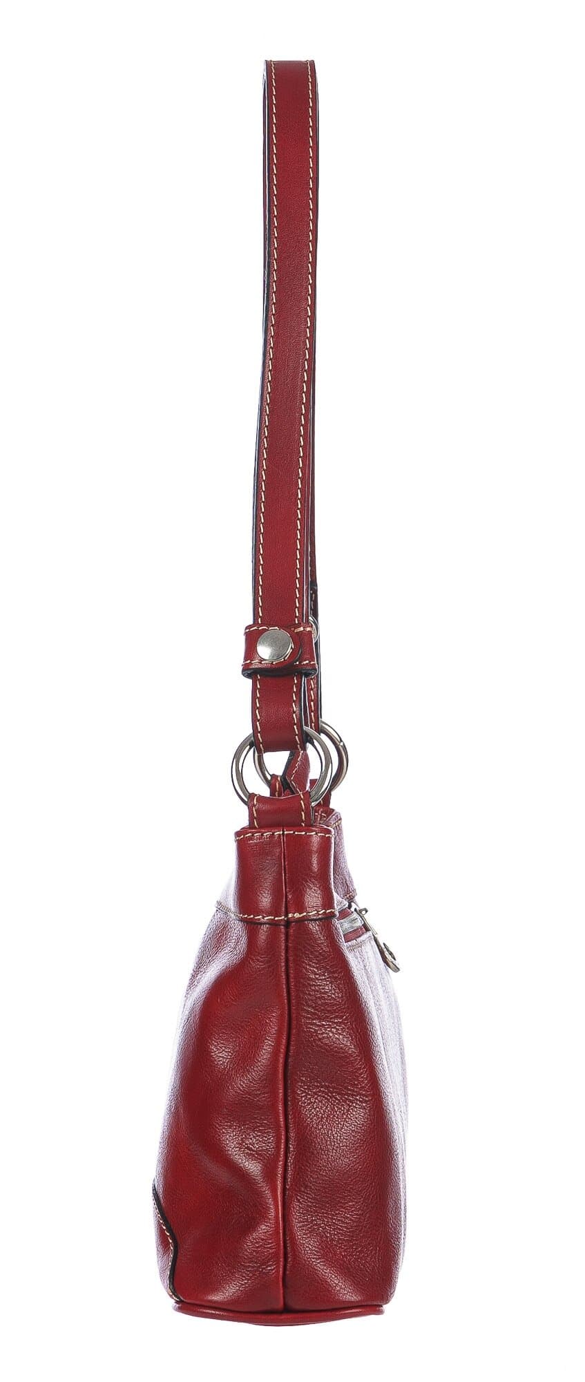 Borsa a spalla da donna in vera pelle GEMMA, colore ROSSO, CHIAROSCURO, MADE IN ITALY 