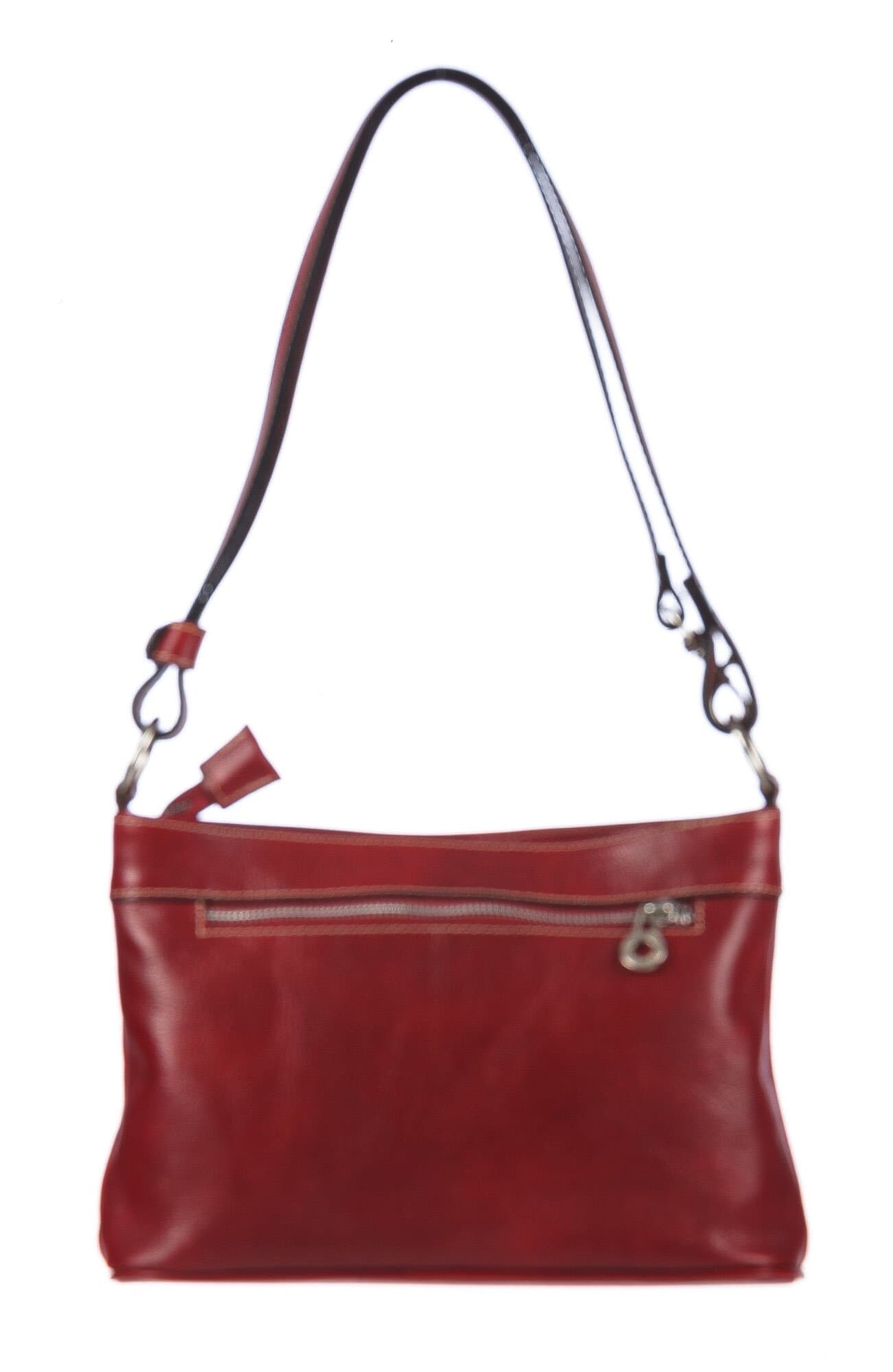 Borsa a spalla da donna in vera pelle GEMMA, colore ROSSO, CHIAROSCURO, MADE IN ITALY 