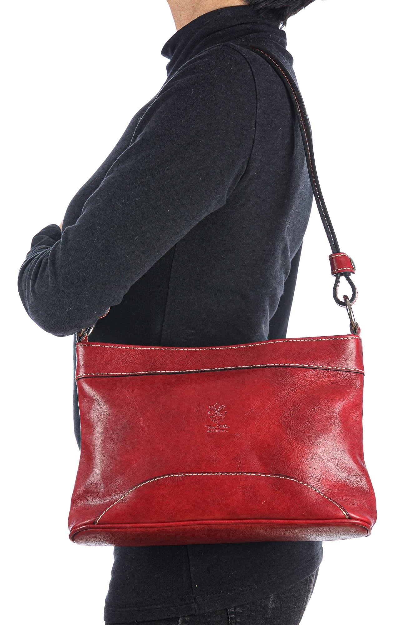 Borsa a spalla da donna in vera pelle GEMMA, colore ROSSO, CHIAROSCURO, Made in Italy