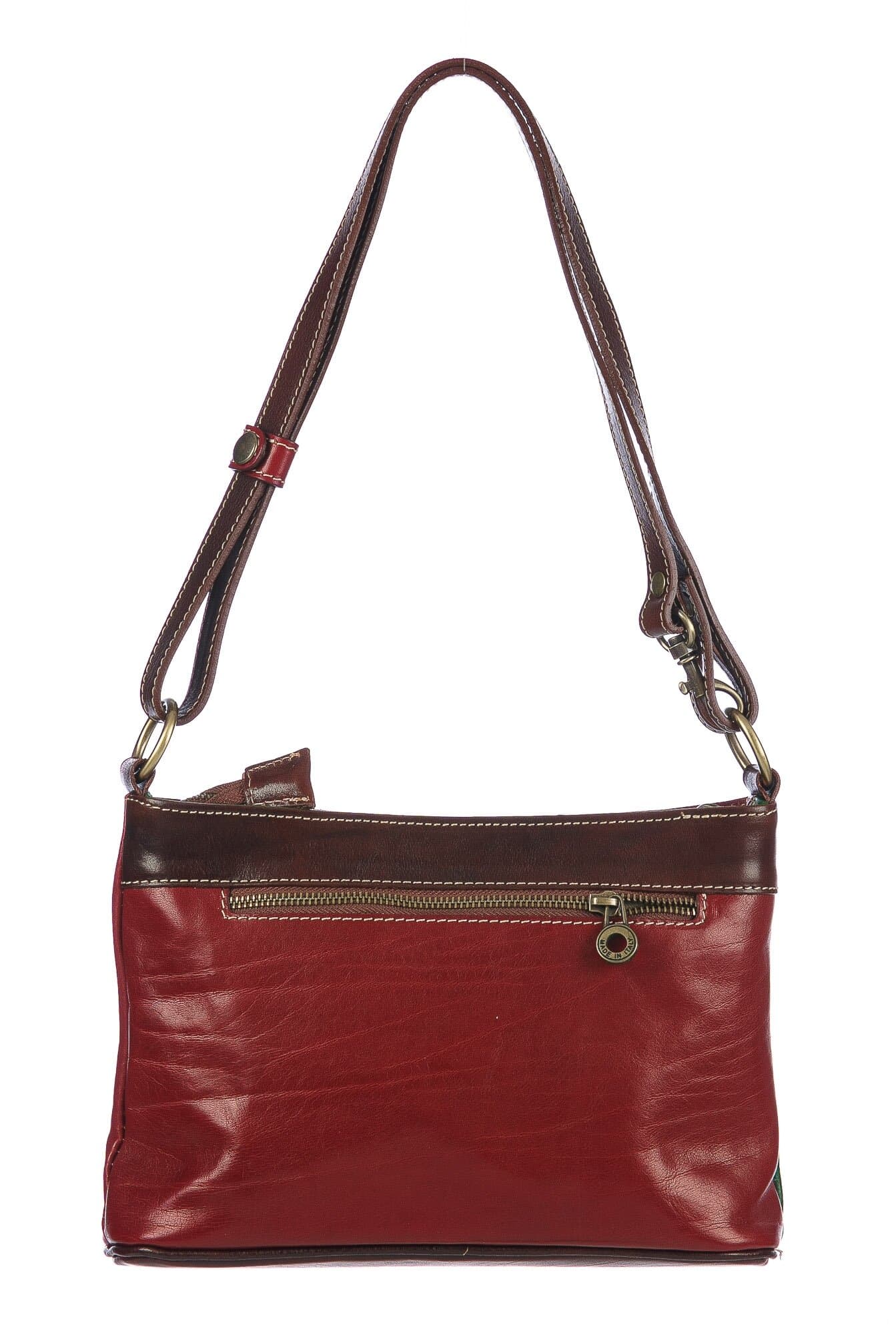 Borsa a spalla da donna in vera pelle GEMMA, colore VERDE/BIANCO/ROSSO, tricolore bandiera italiana, CHIAROSCURO, MADE IN ITALY