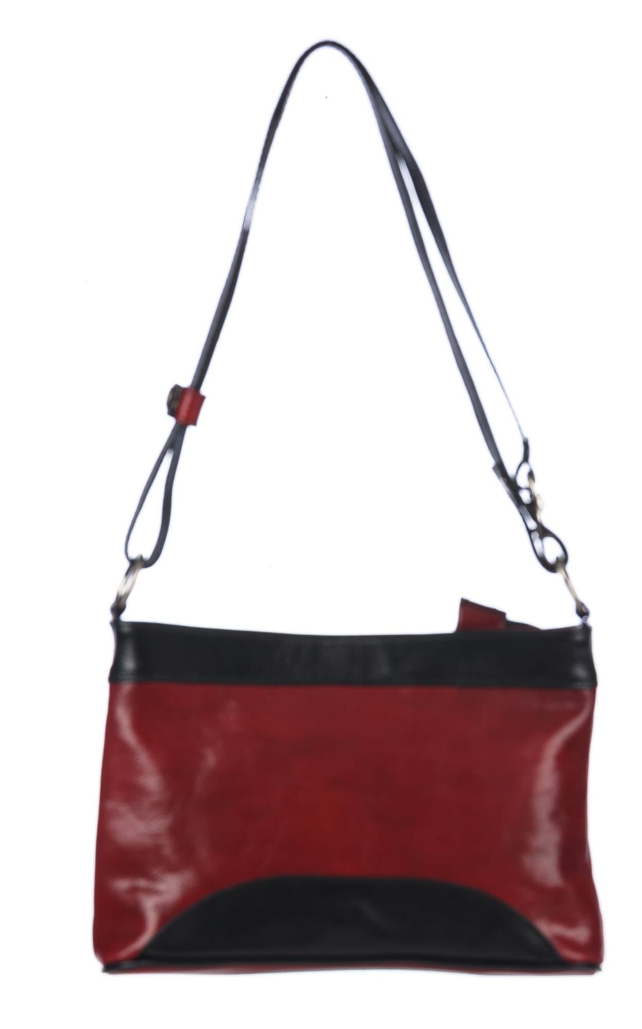 Borsa a spalla da donna in vera pelle GEMMA, colore ROSSO/NERO, CHIAROSCURO, MADE IN ITALY