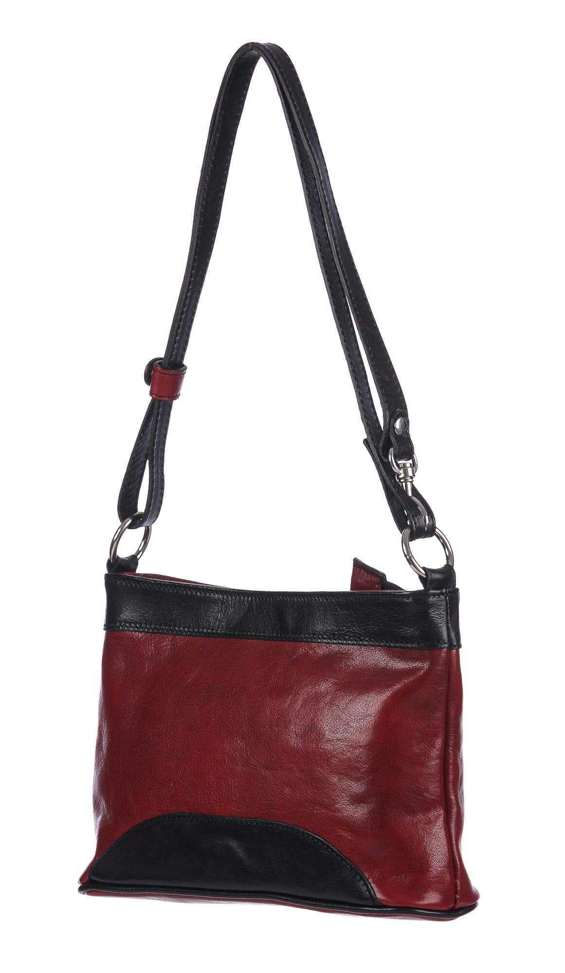 Borsa a spalla da donna in vera pelle GEMMA, colore ROSSO/NERO, CHIAROSCURO, MADE IN ITALY