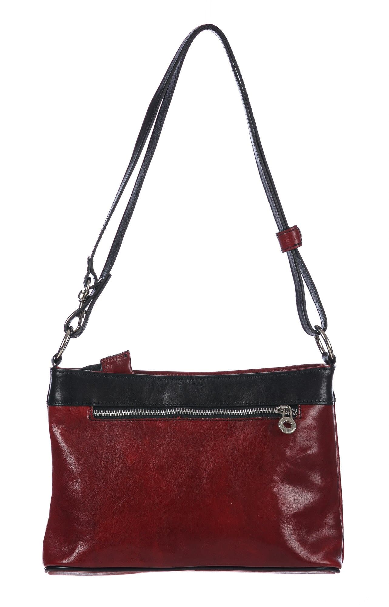 Borsa a spalla da donna in vera pelle GEMMA, colore ROSSO/NERO, CHIAROSCURO, MADE IN ITALY