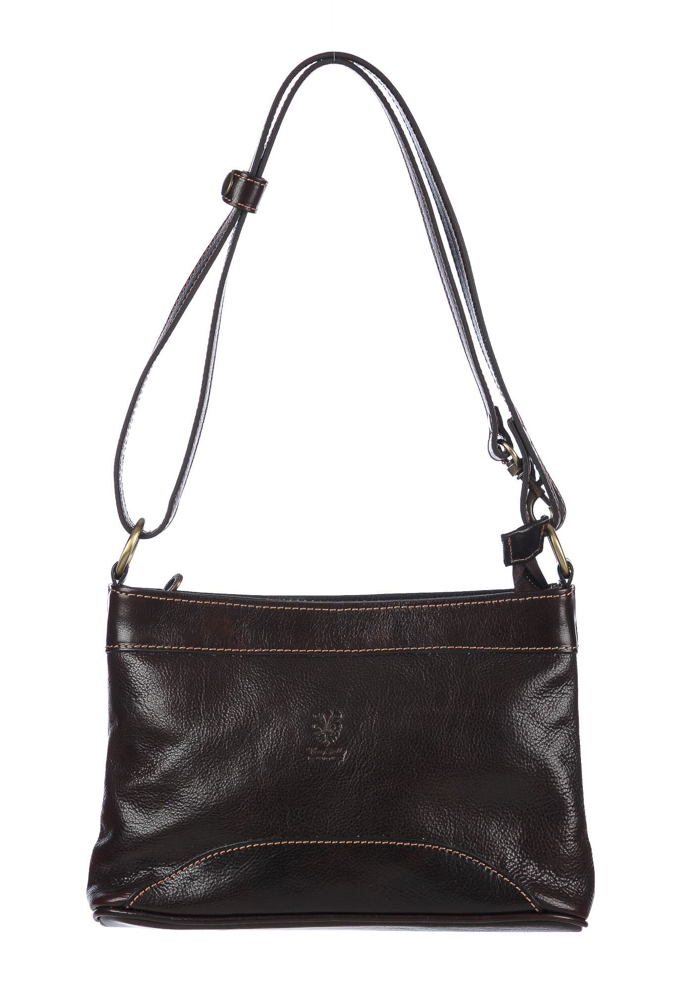Borsa a spalla da donna in vera pelle GEMMA, colore TESTA DI MORO, CHIAROSCURO, MADE IN ITALY