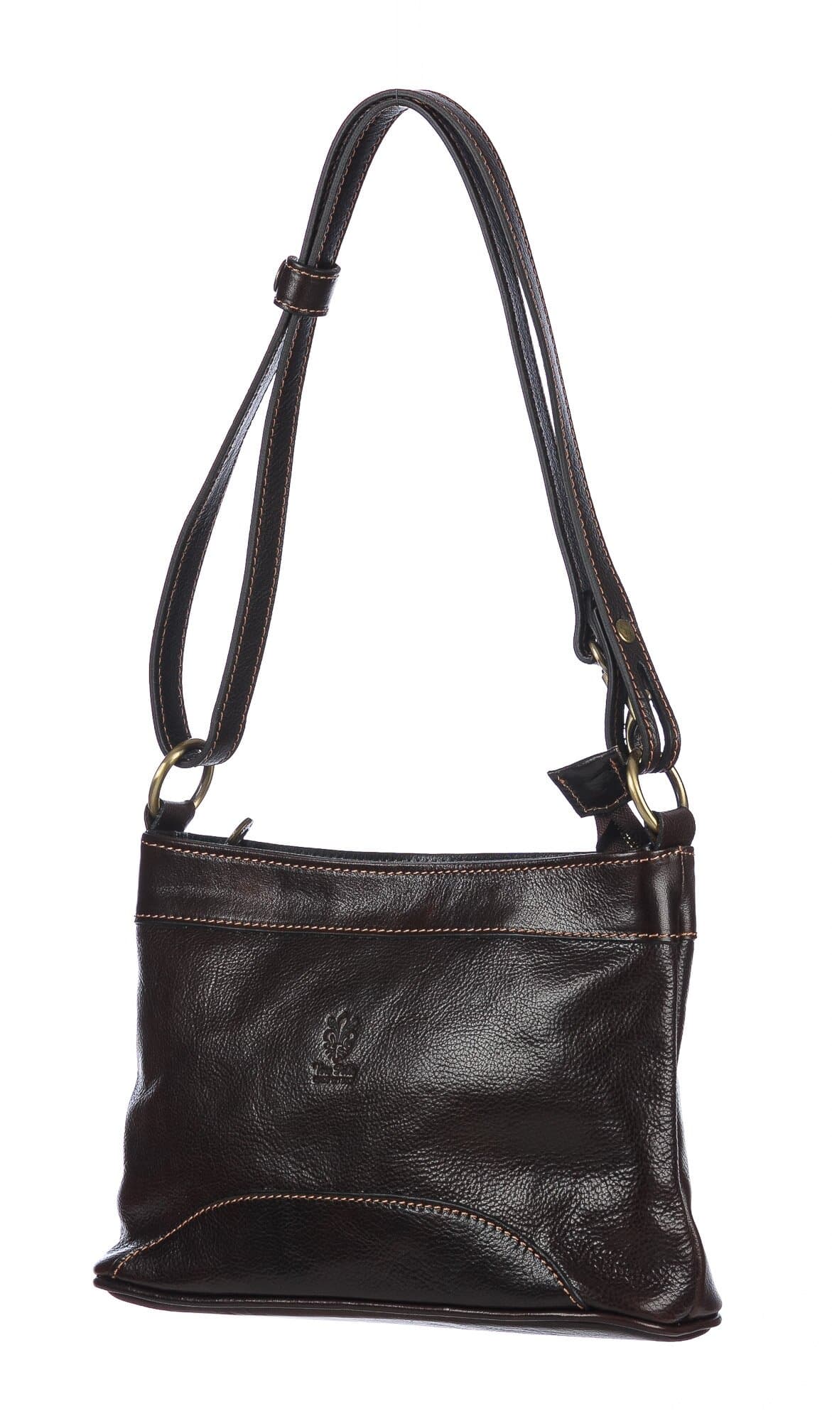 Borsa a spalla da donna in vera pelle GEMMA, colore TESTA DI MORO, CHIAROSCURO, Made in Italy