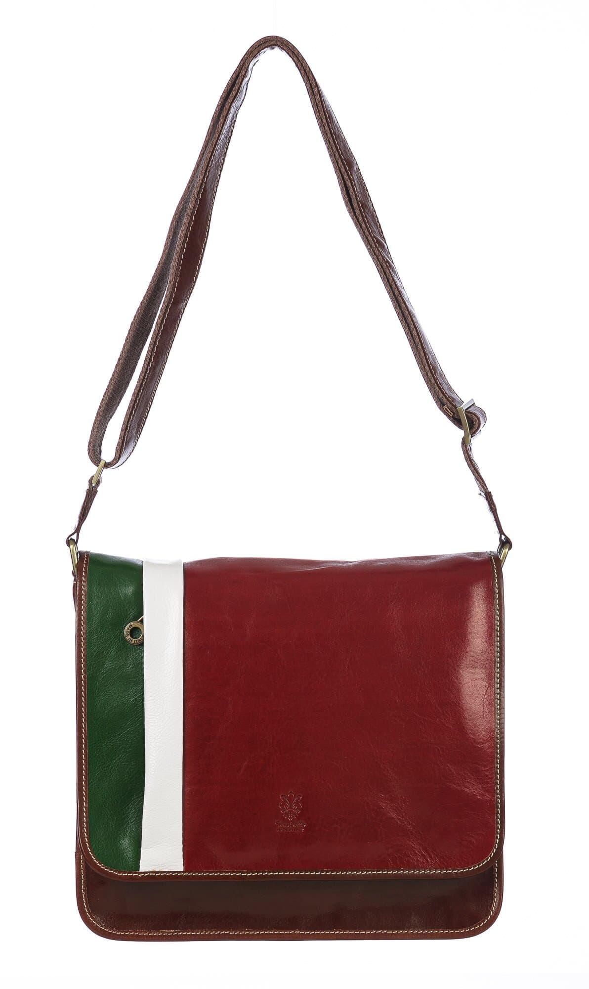 Tracolla uomo in vera pelle ILARIO, TRICOLORE BANDIERA ITALIANA, colore VERDE/BIANCO/ROSSO, CHIAROSCURO, MADE IN ITALY 
