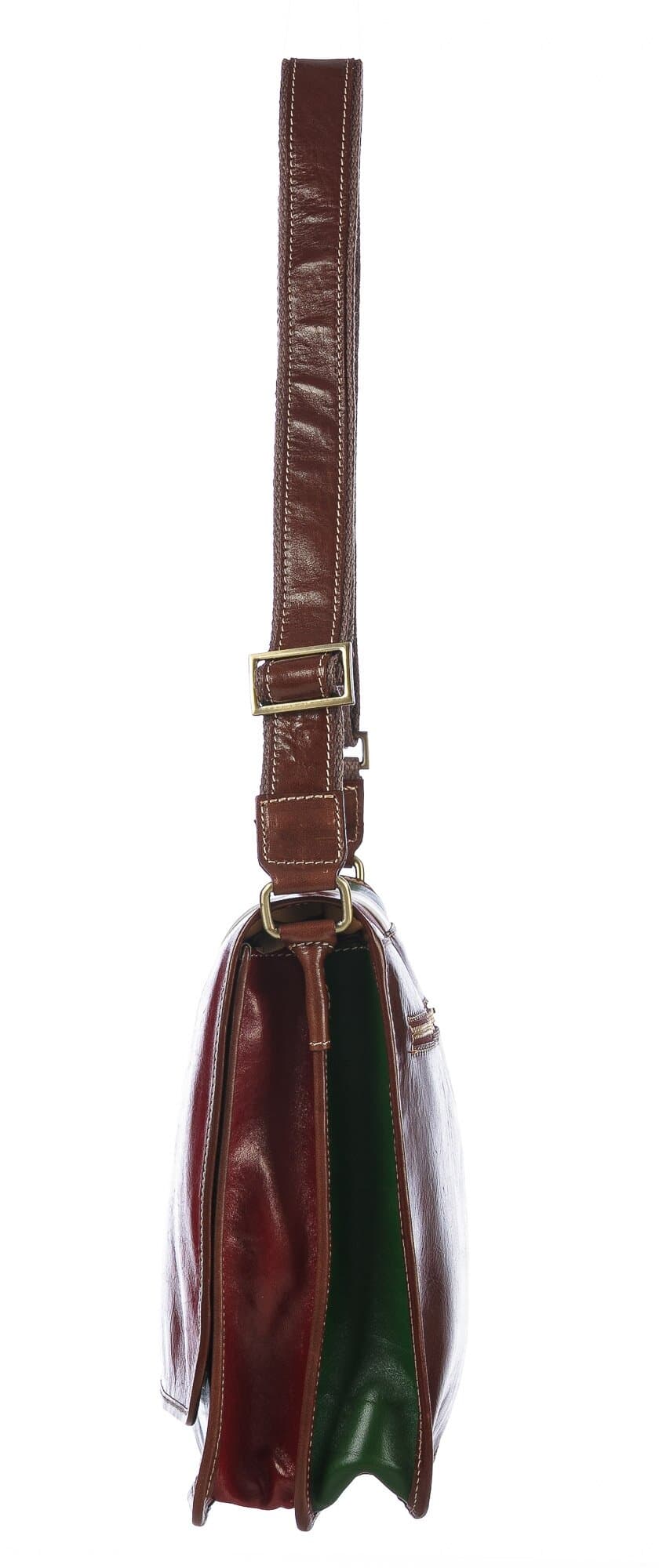 Tracolla uomo in vera pelle ILARIO, TRICOLORE BANDIERA ITALIANA, colore VERDE/BIANCO/ROSSO, CHIAROSCURO, MADE IN ITALY 