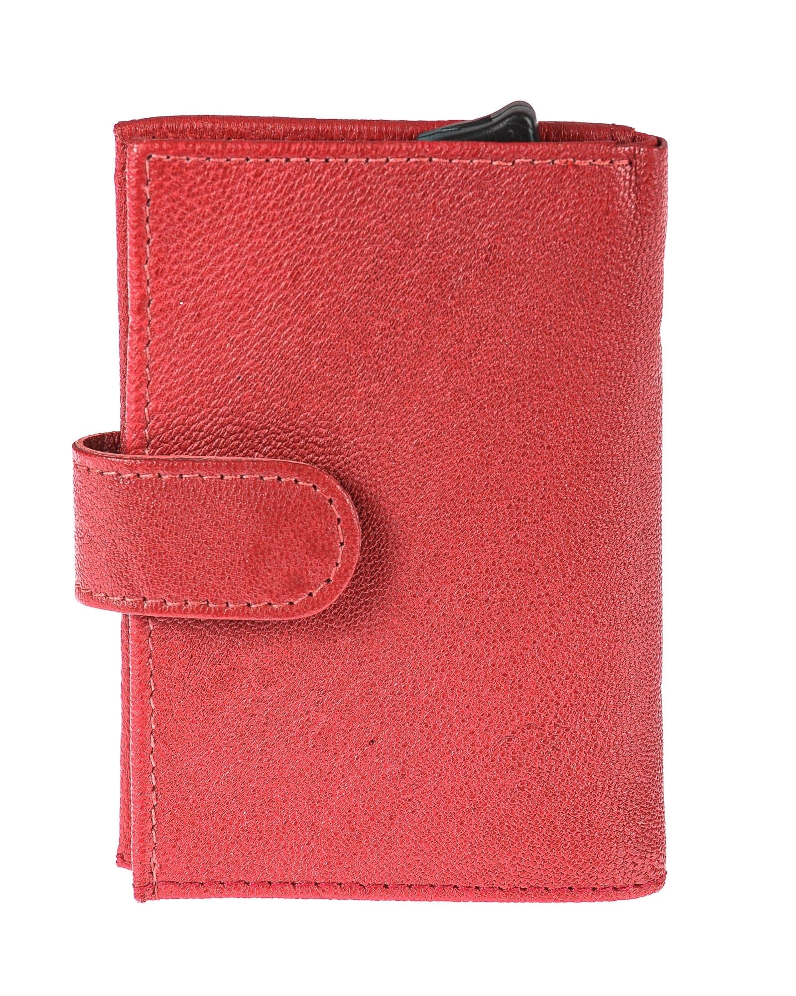 Portafoglio in vera pelle e porta carte di credito in alluminio da uomo BIRMANIA, con BLOCCO RFID, colore ROSSO, CHIAROSCURO, MADE IN ITALY 