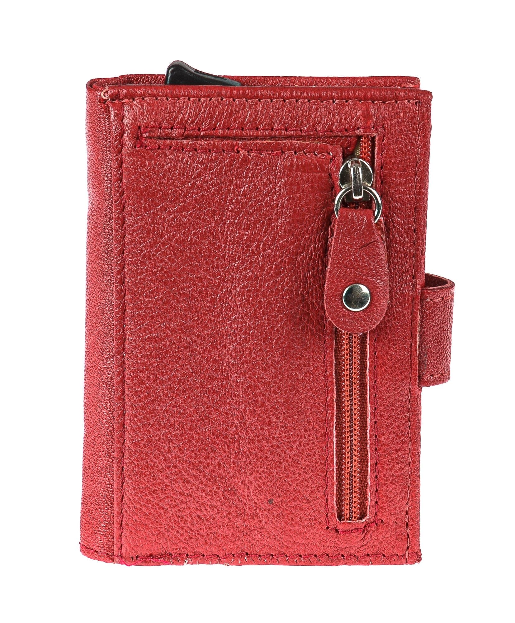 Portafoglio in vera pelle e porta carte di credito in alluminio da uomo BIRMANIA, con BLOCCO RFID, colore ROSSO, CHIAROSCURO, MADE IN ITALY 