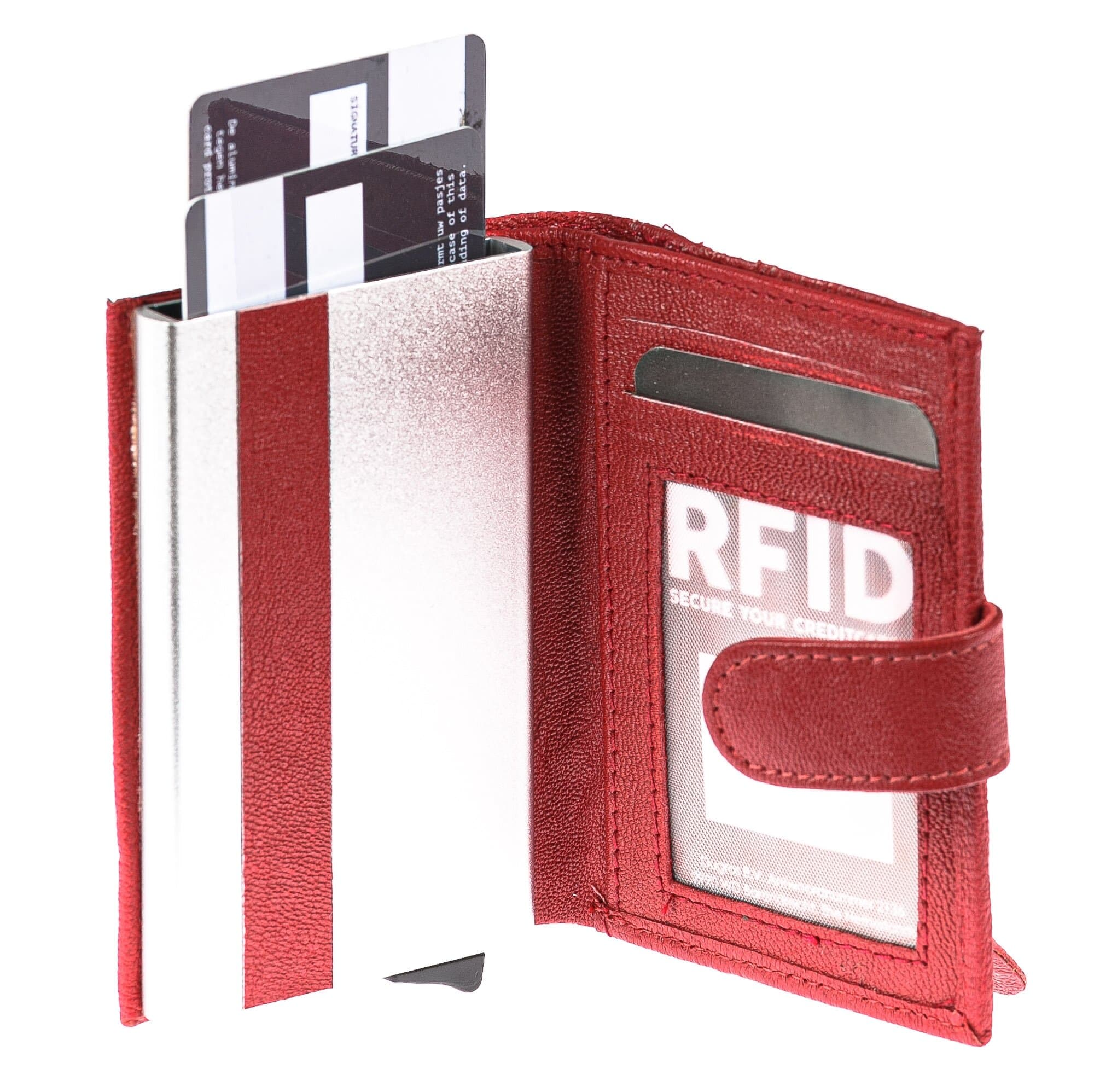 Portafoglio in vera pelle e porta carte di credito in alluminio da uomo BIRMANIA, con BLOCCO RFID, colore ROSSO, CHIAROSCURO, MADE IN ITALY 
