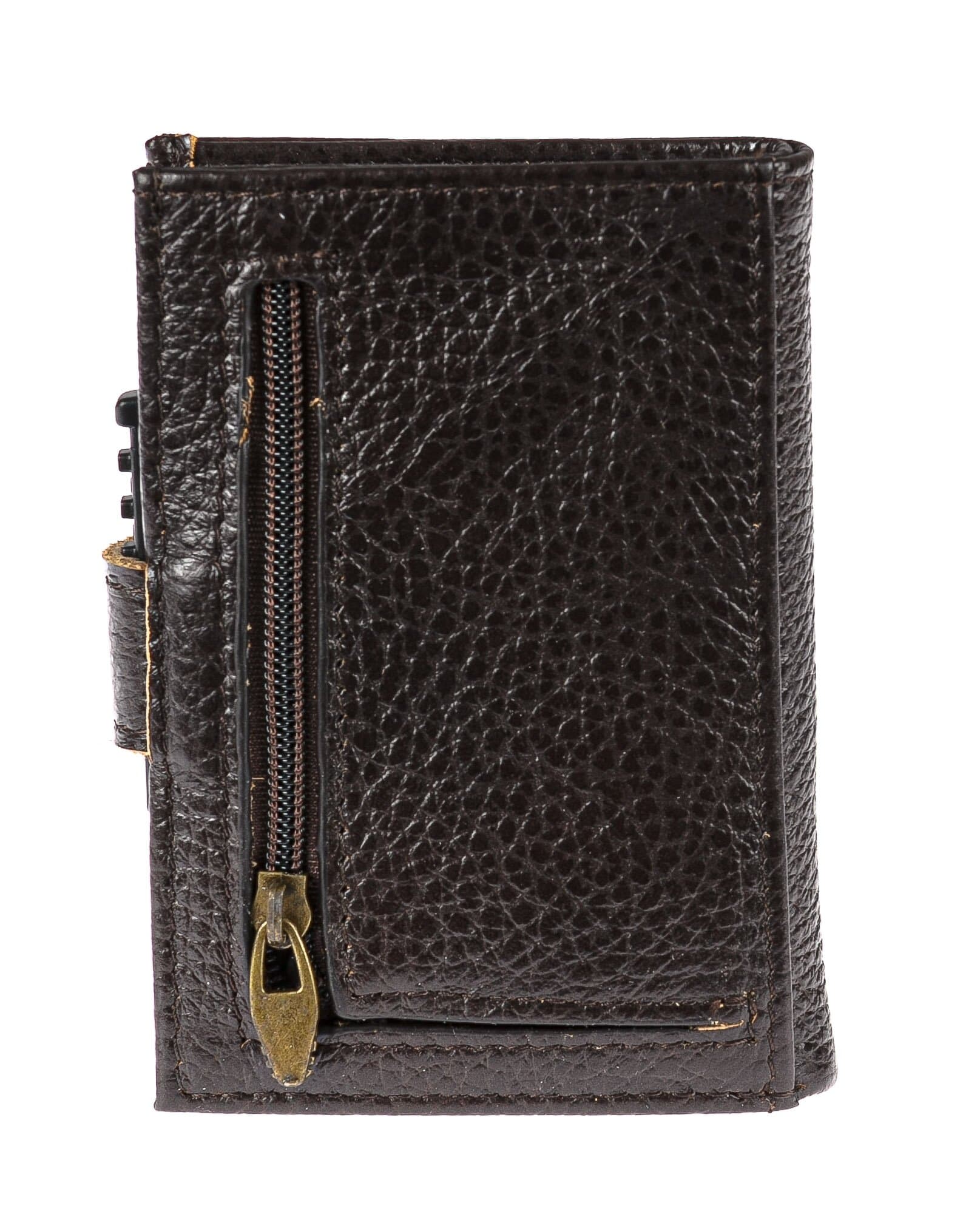 Portafoglio in vera pelle e porta carte di credito in alluminio da uomo OMAN, con BLOCCO RFID, colore TESTA MORO, CHIAROSCURO