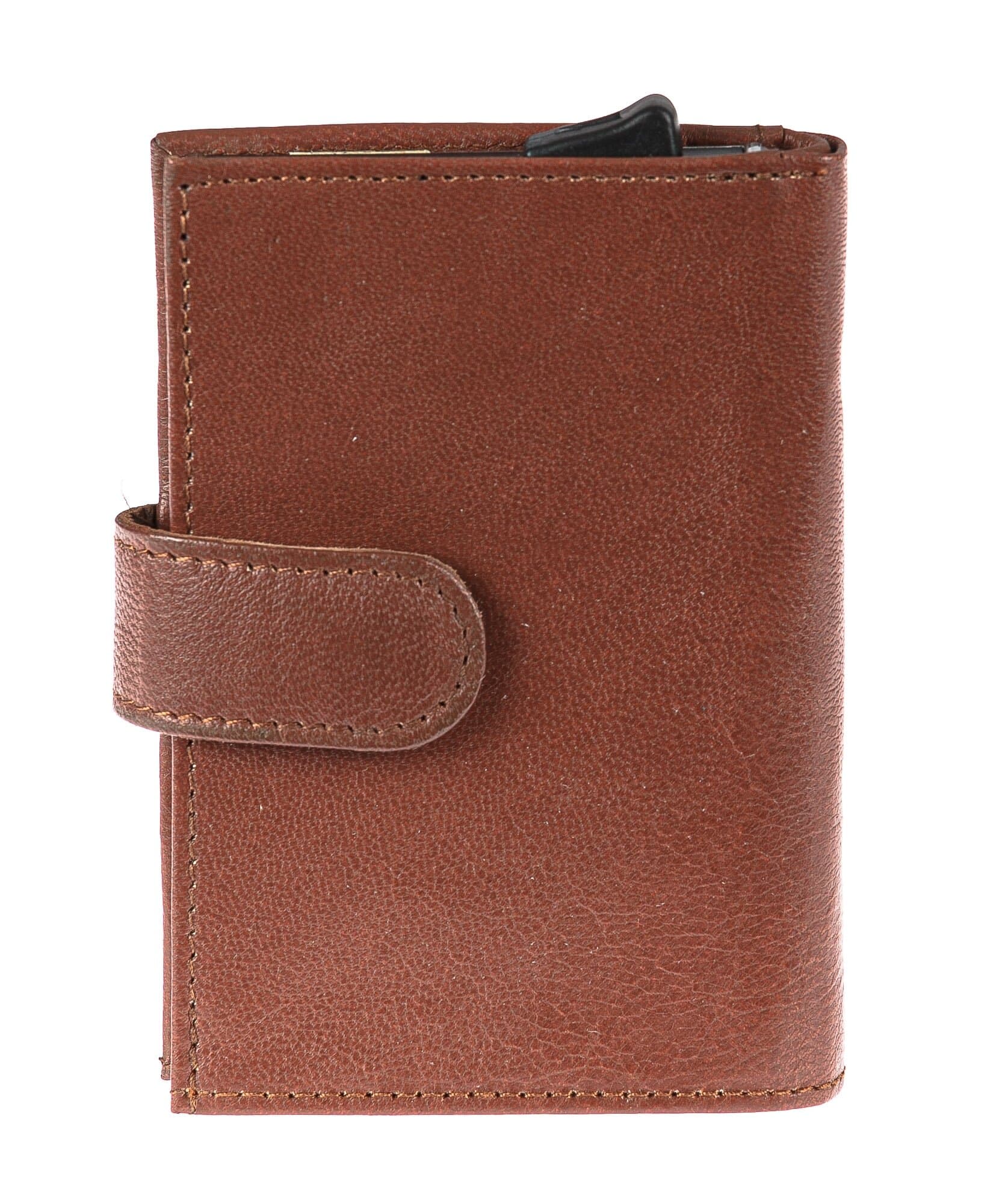 Portafoglio in vera pelle e porta carte di credito in alluminio da uomo BIRMANIA, con BLOCCO RFID, colore MARRONE, CHIAROSCURO, MADE IN ITALY
